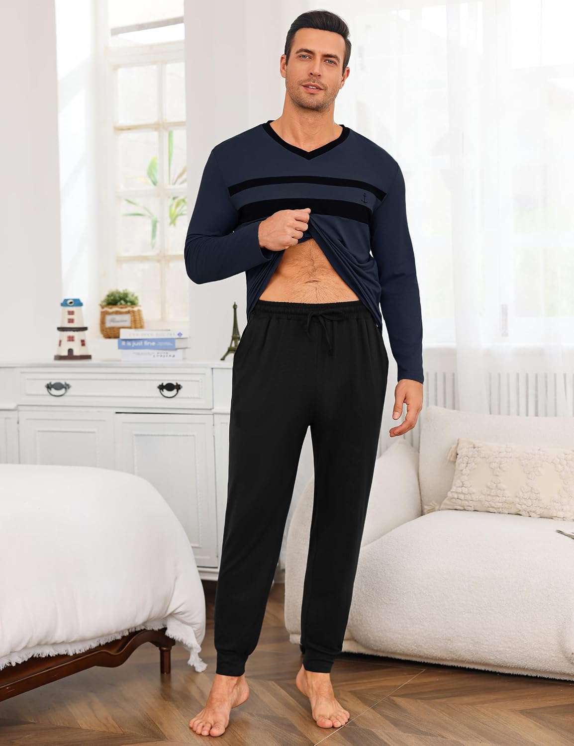 Thumbnail 3 de Ensemble pyjama homme d’hiver Marvmys en coton – col rond, manches longues, deux pièces S à 3XL