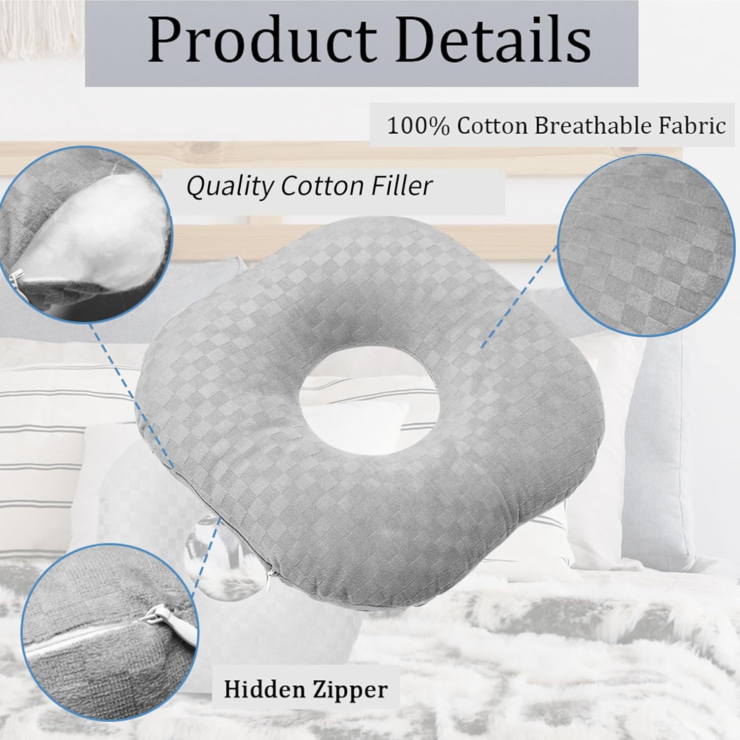 Detalle 2 de Wuronsa Ear Piercing Pillow O-shaped for Side Sleepers 😴