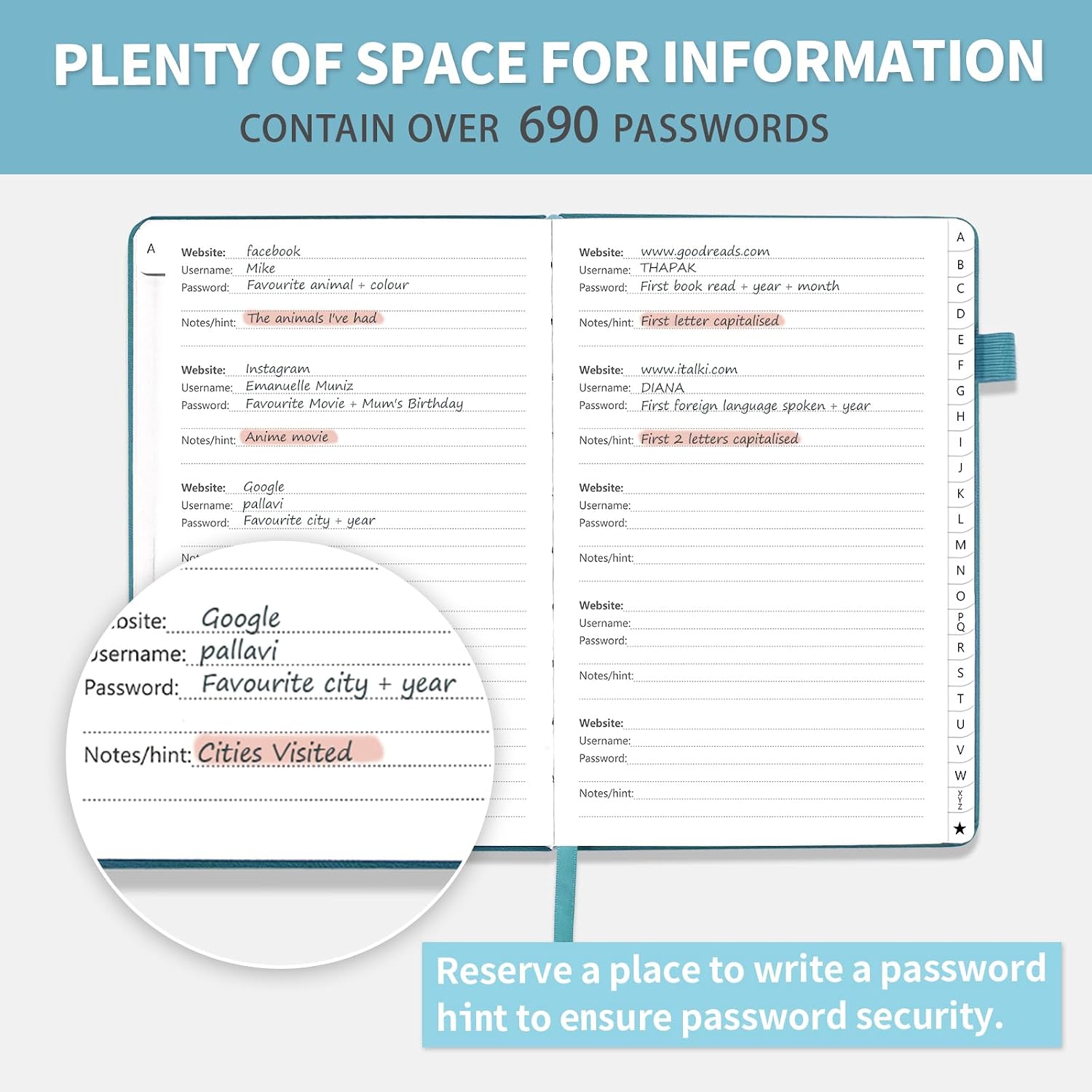 Detalle de Blugool Password Book AG14, 7 x 10-Inch Hardcover Password Keeper with A–Z Tabs