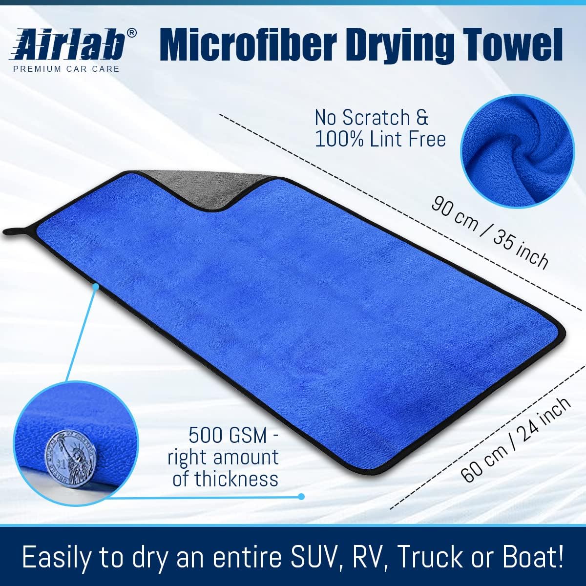 Detalle de Airlab Microfibre Cloth XXL 90x60cm (Dual-Sided) – 500GSM drying and detailing towel