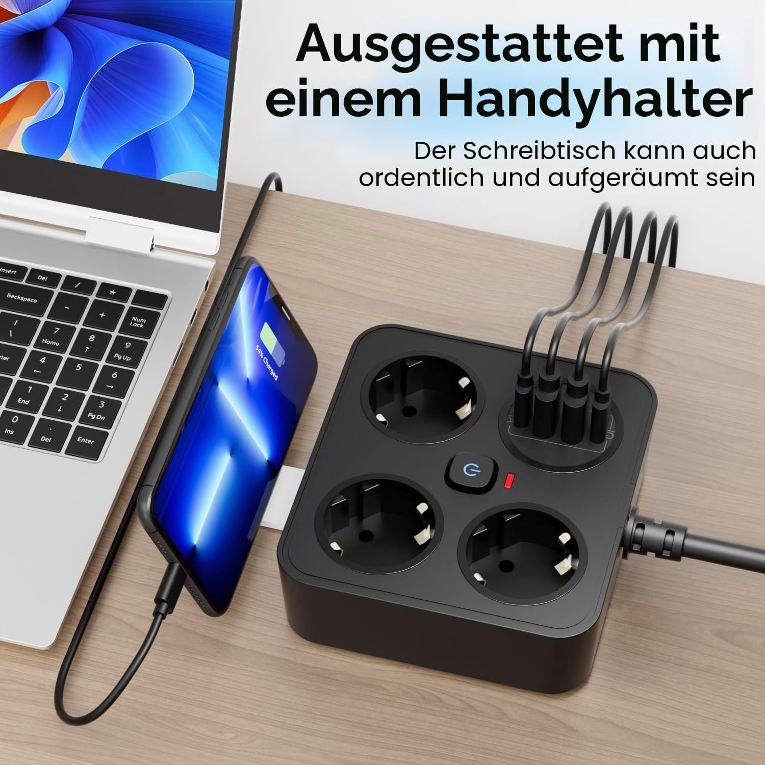 Thumbnail 5 de BOCHLION Steckdosenleiste mit 4 USB-Anschlüssen, Überspannungsschutz und 1,8 m Kabel