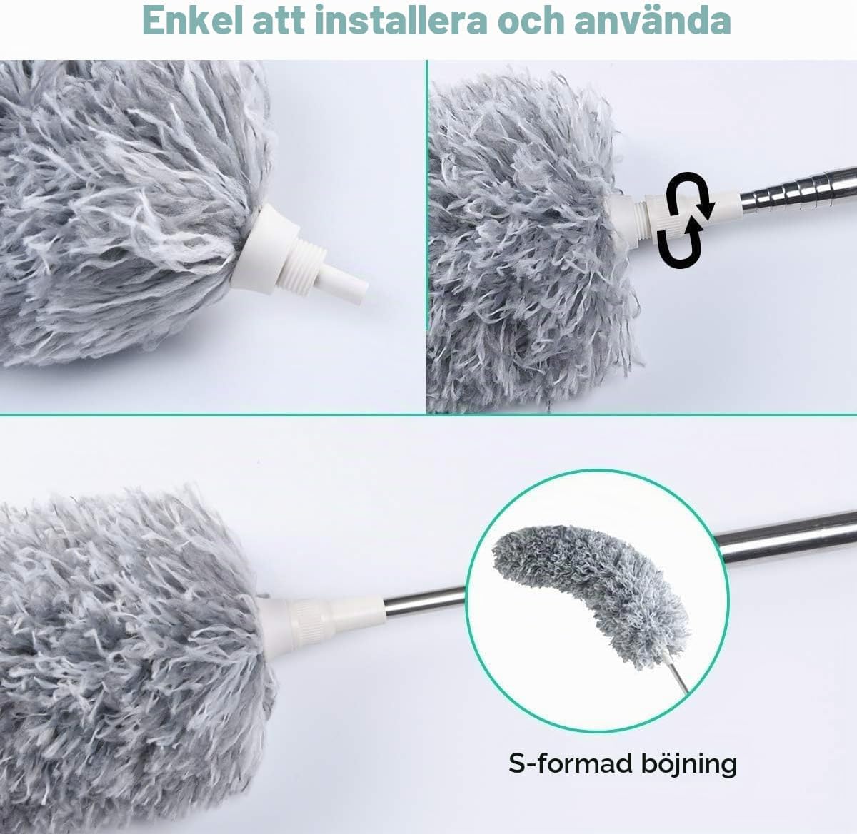 Detalle 1 de Vicloon teleskopisk dammvippa med böjbart mikrofiberhuvud, 243 cm