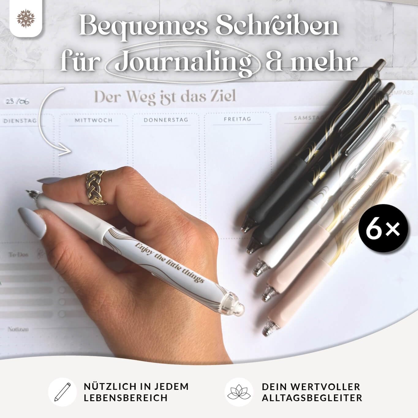 Detalle 2 de LEBENSKOMPASS Gelstifte Set Schwarz 0,5 mm – 6 Stück