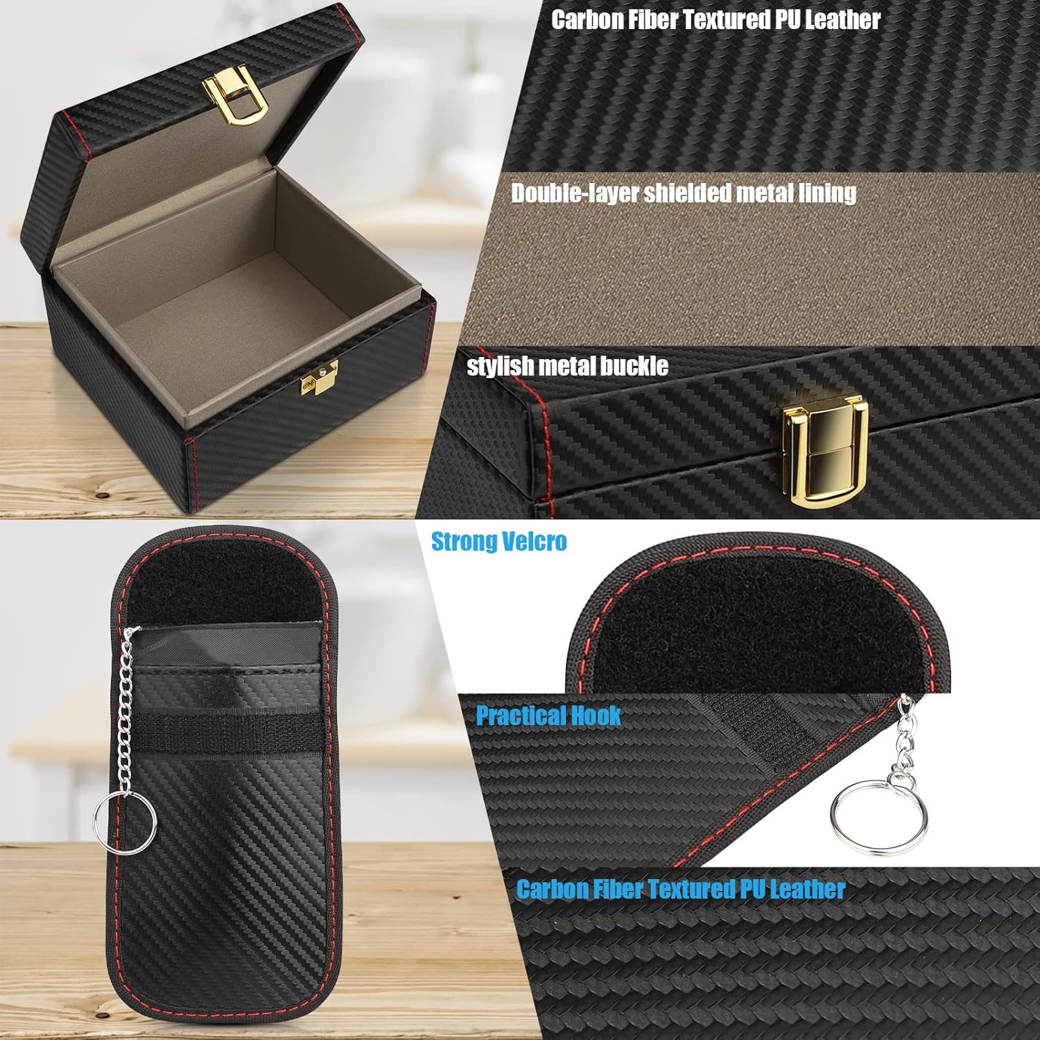 Detalle de Diyife Car Key Signal Blocker Box (Faraday box) for 5–7 car keys + 2 Faraday pouches
