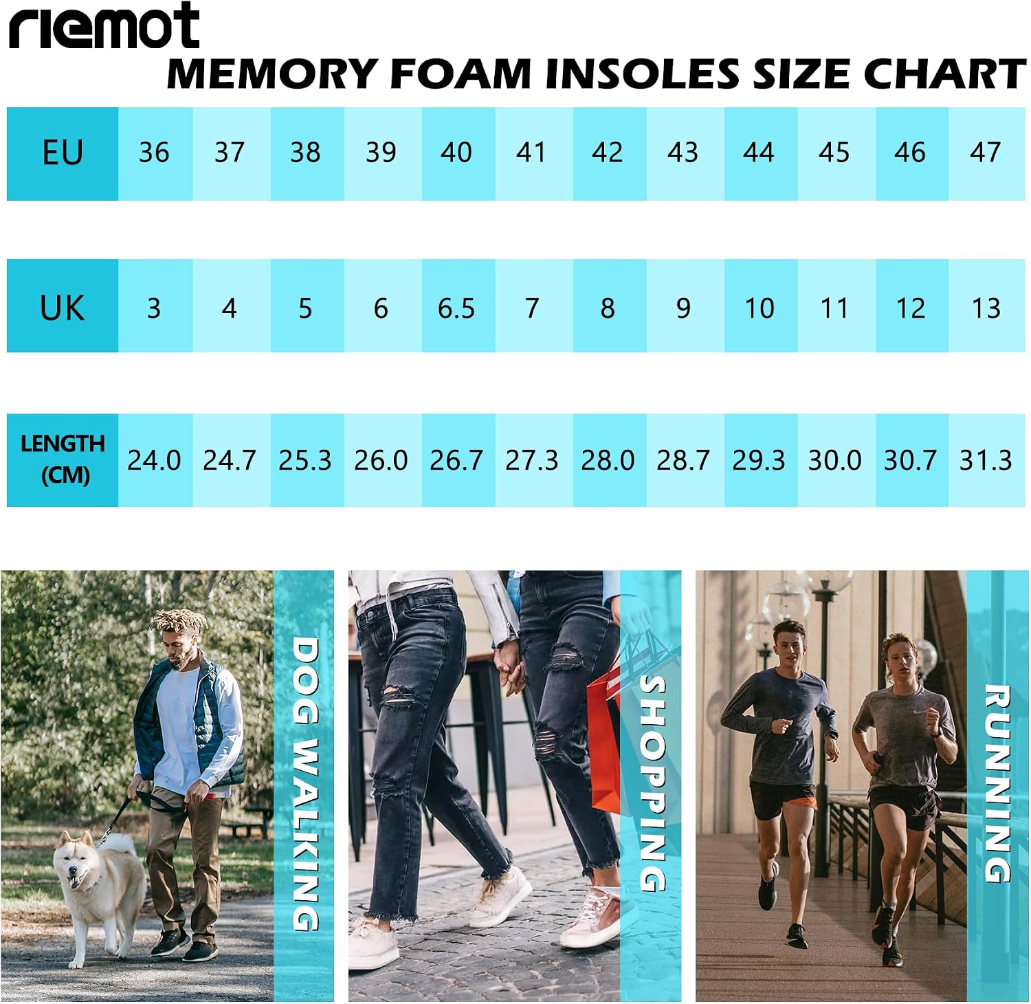 Thumbnail 6 de riemot Memory Foam Insoles (2 Pack) – Cushioned Support for Men and Women for All Shoes