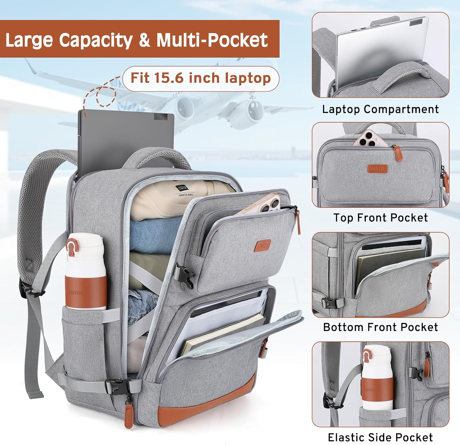 Detalle de ZOMFELT Ryanair 40x30x20 Cabin Bag 24L Underseat Travel Backpack