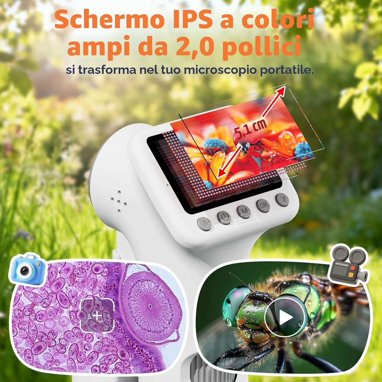 Detalle 2 de HEWEIMEI 1600X Microscopio digitale portatile 2" per bambini 🔬
