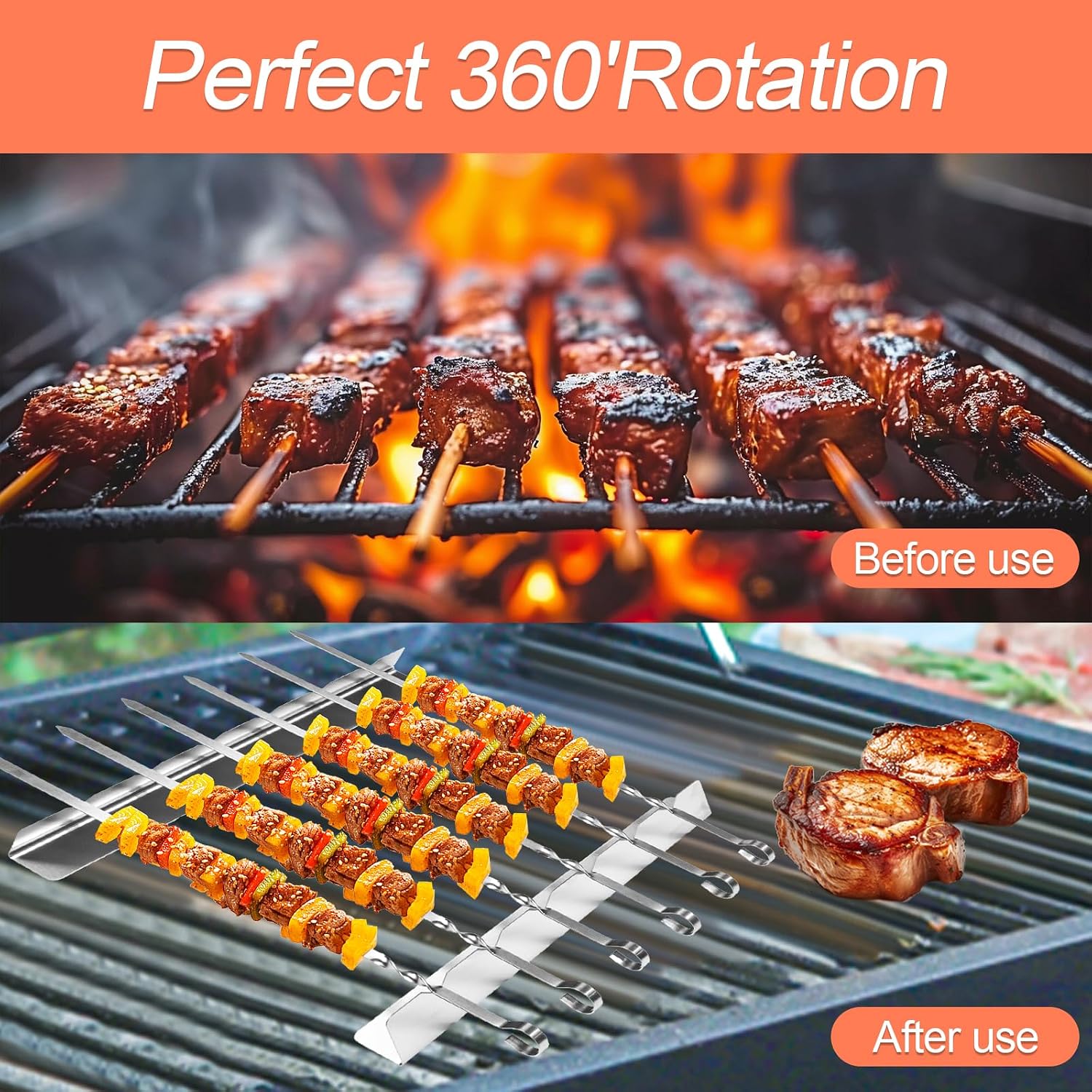 Detalle 2 de TEUYOE BBQ Skewers Set with 6 Stainless Steel Skewers 🍢