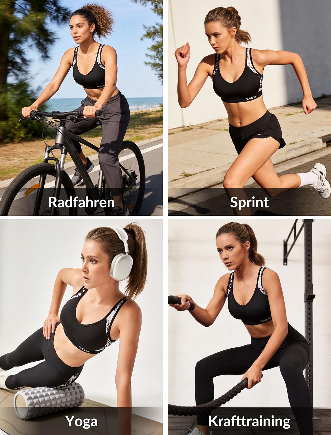 Detalle 2 de Yvette Sport Damen Sport-BH mit starkem Halt – X-LockFit, gekreuzter Rücken & gepolsterte Cups (große Größen)