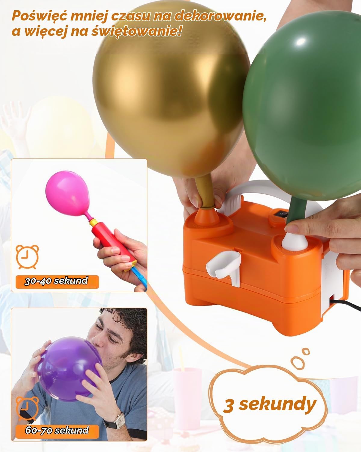 Detalle de Birshe 1 elektryczna pompka do balonów 400 W, 2 tryby i podwójna dysza