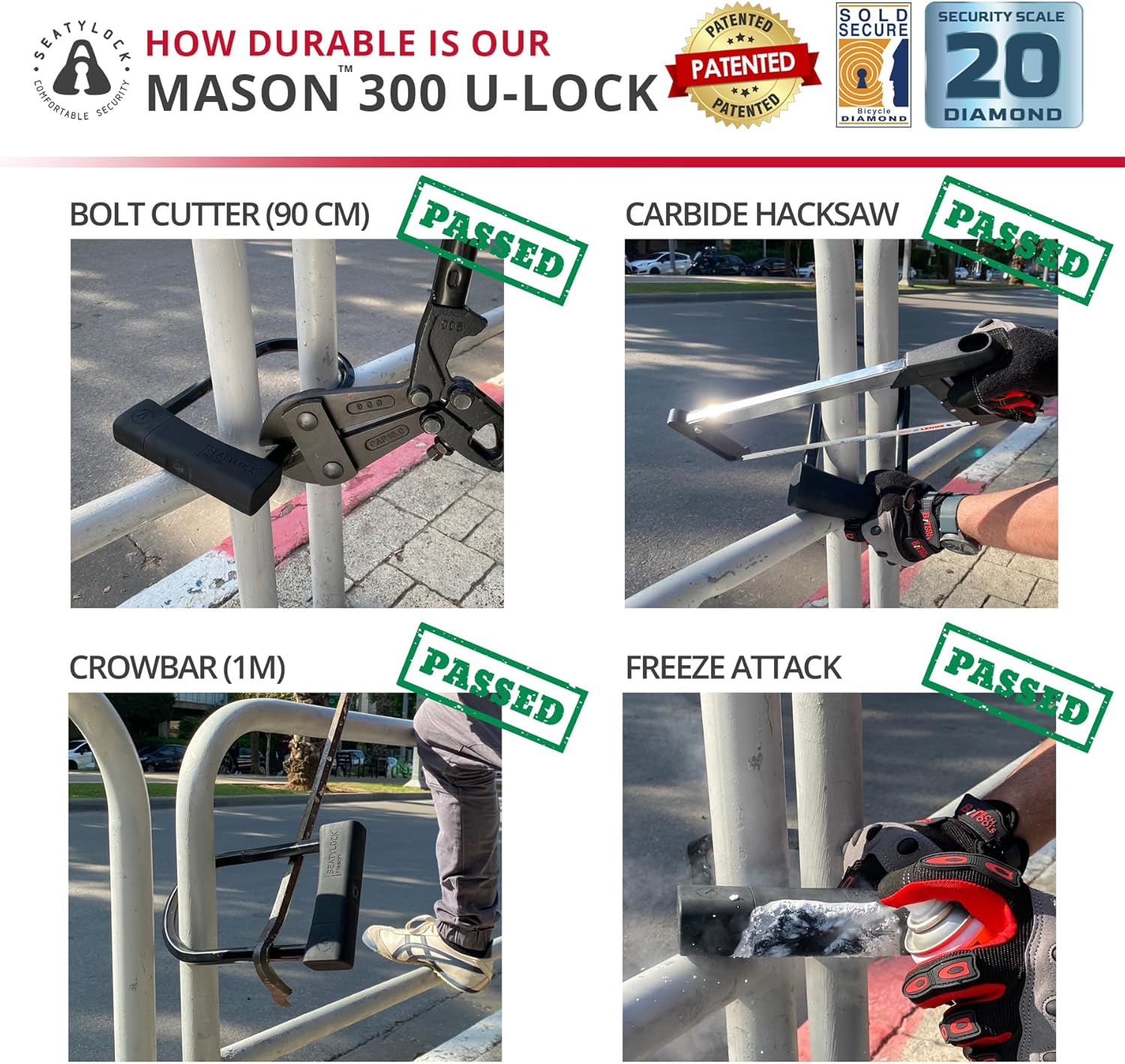 Thumbnail 3 de Seatylock Mason antivol vélo en U Velo U, classé Sold Secure Diamond — 30 cm
