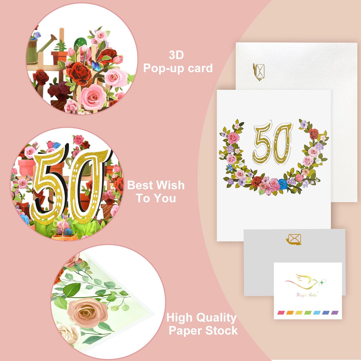 Thumbnail 1 de 3D Pop-Up Karte 50 Jahre mit Gartenmotiv