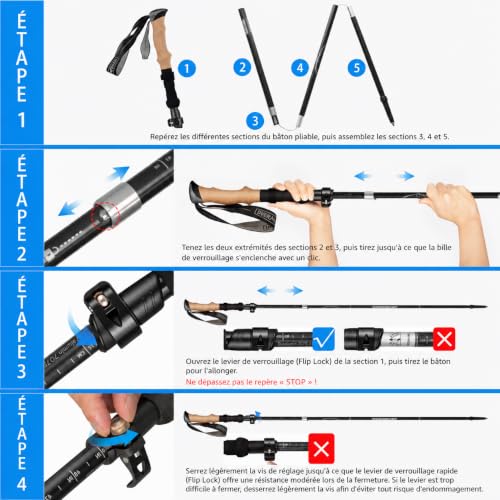 Thumbnail 6 de OVERMONT 2 Bâtons de Trekking Pliables en Aluminium 105–125 cm Noir