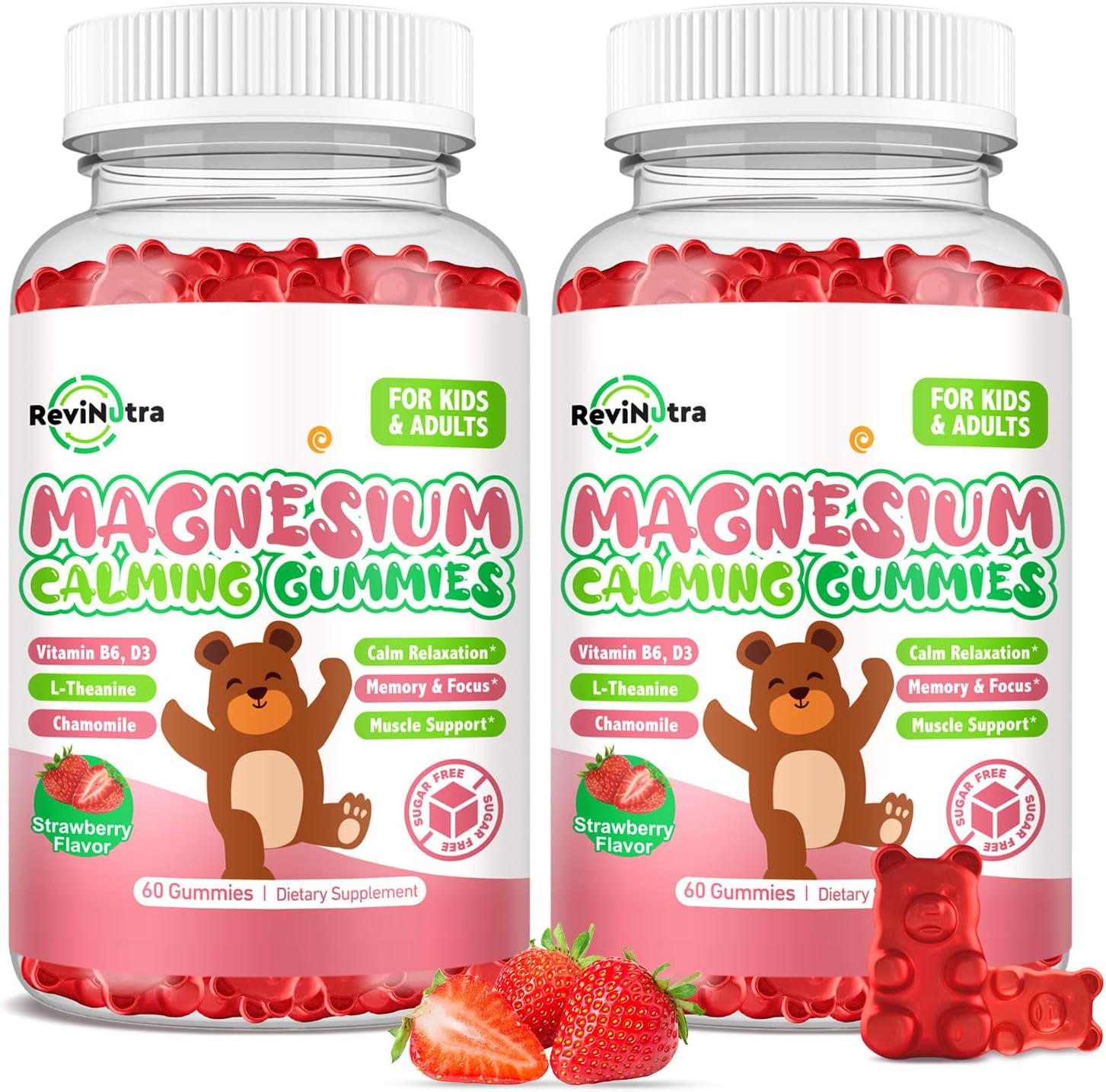 Detalle de ReviNutra Kids Magnesium Glycinate Gummies, Sugar-Free Strawberry, 120 Count