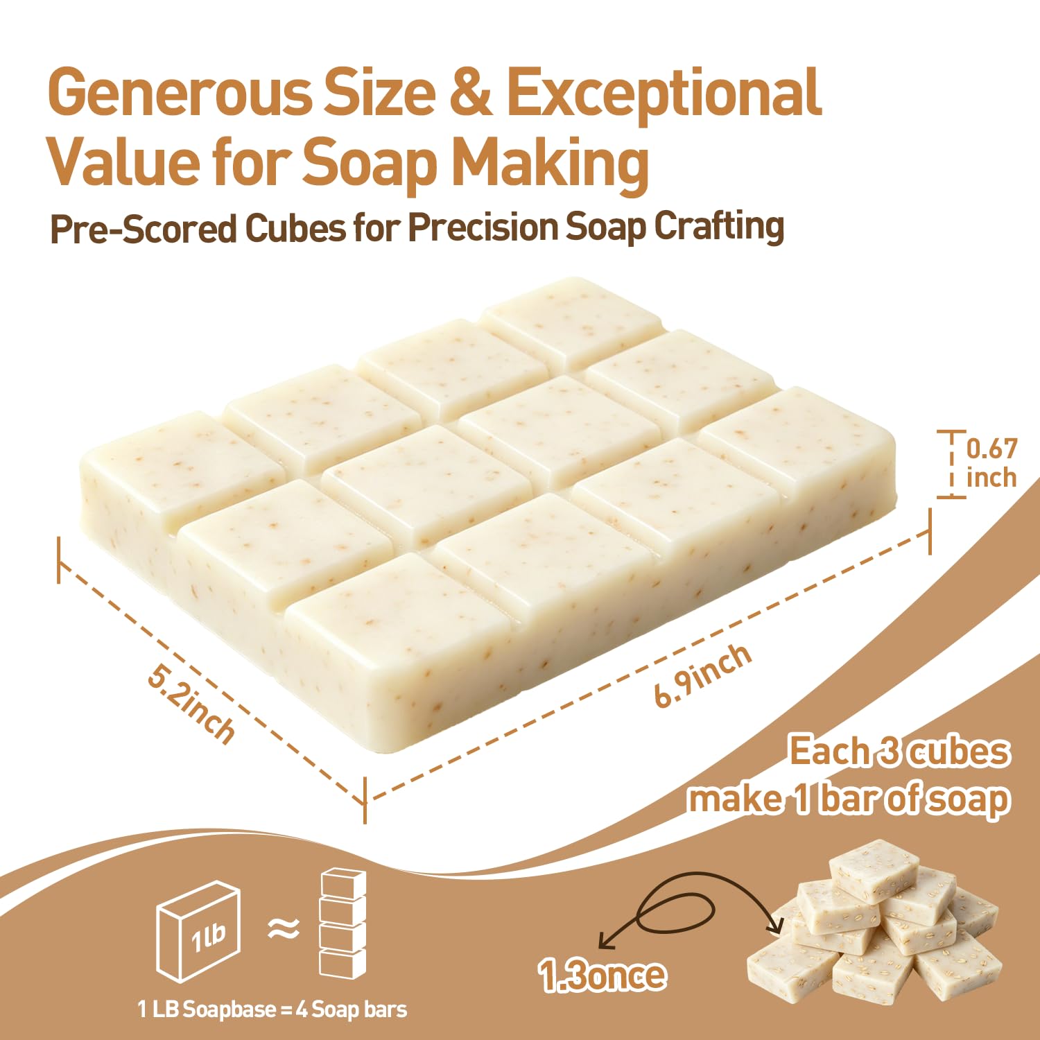 Detalle de LAVIONY 1 lb Oatmeal Milk Melt-and-Pour Soap Base, Pre-Cut DIY Cubes