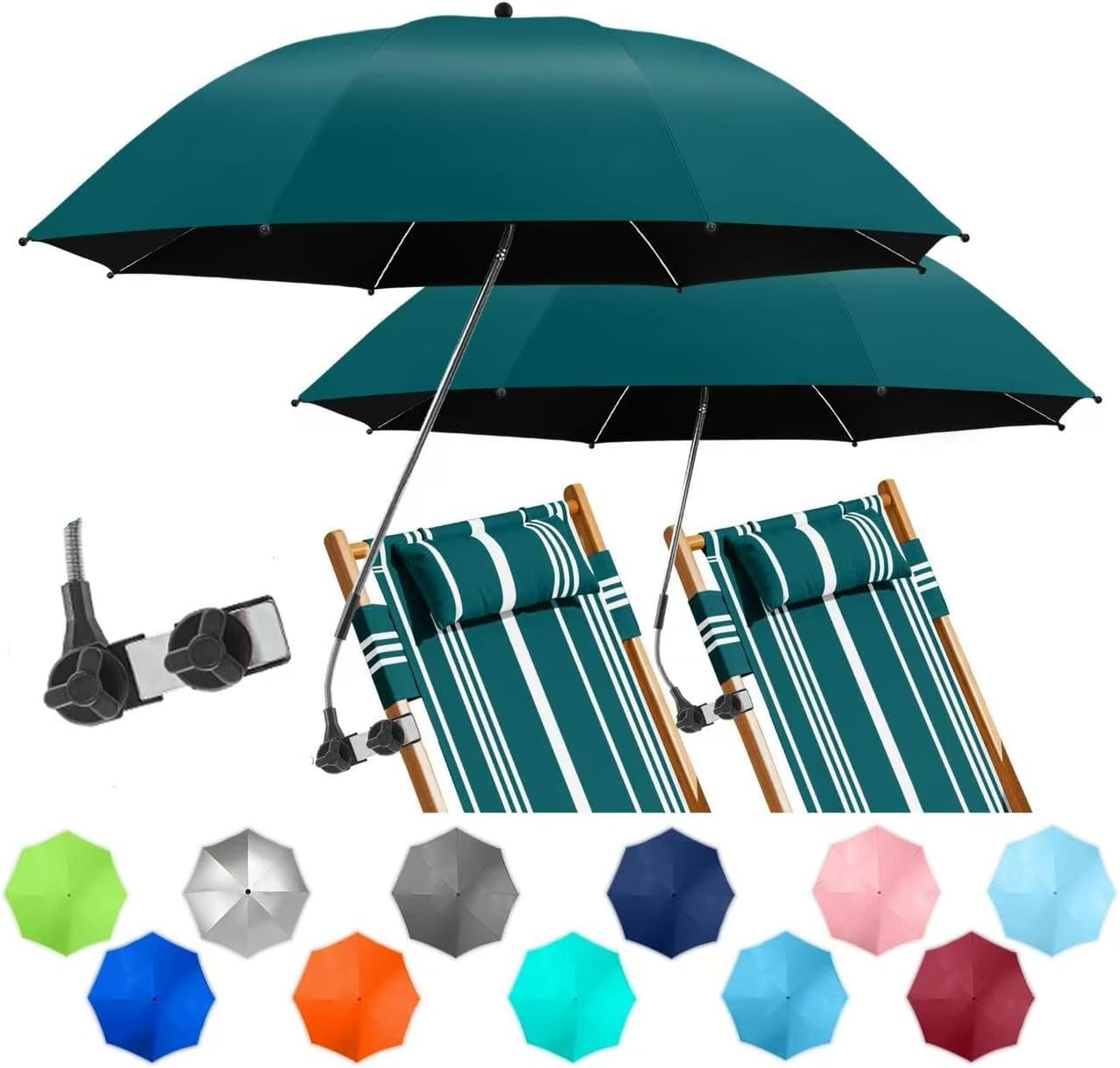 Thumbnail 6 de NBtoUS 2-Pack Beach Umbrella with Clamp: 360° Adjustable UV Protection for Chairs