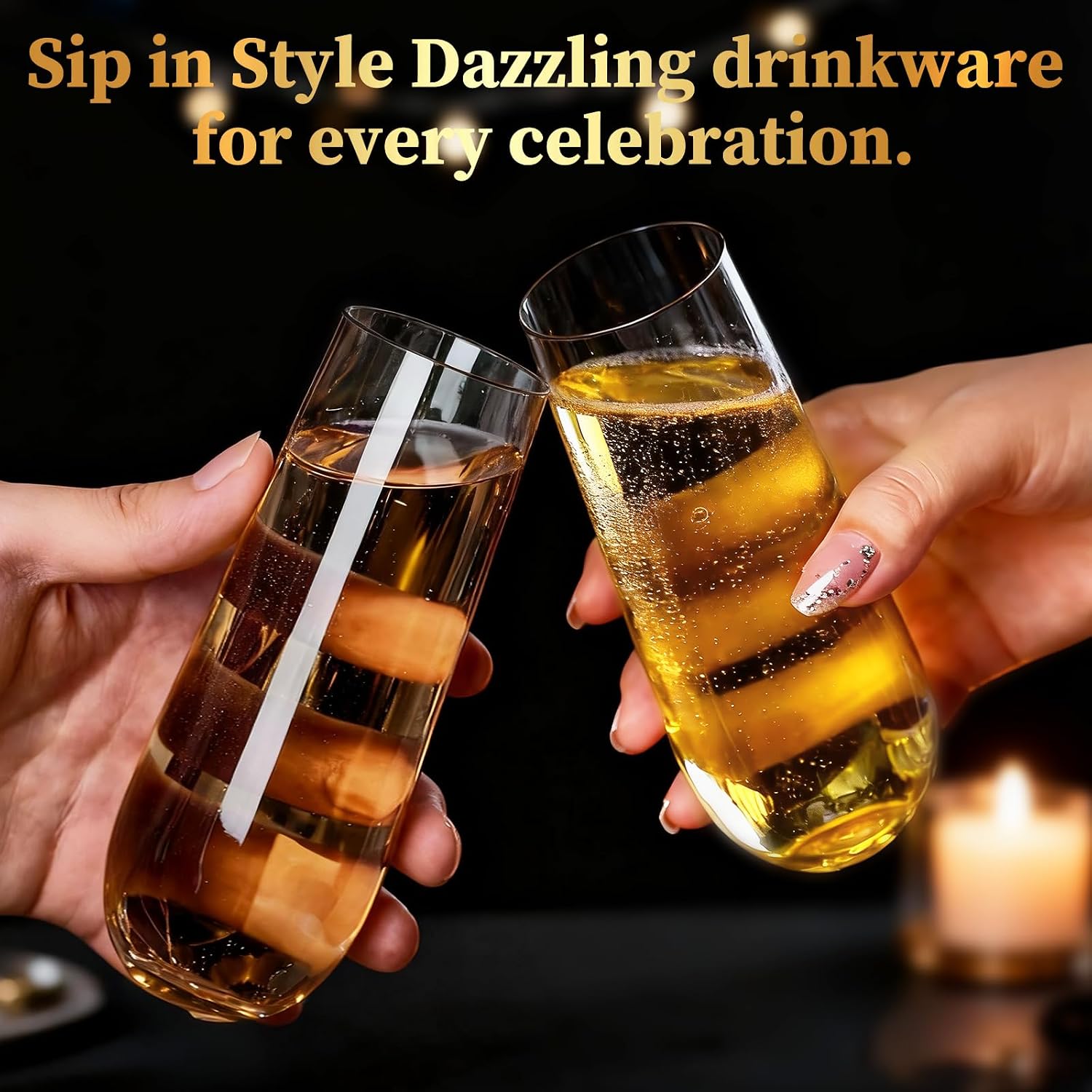Detalle de GuanQiao Stemless Plastic Champagne Flutes, 9 oz