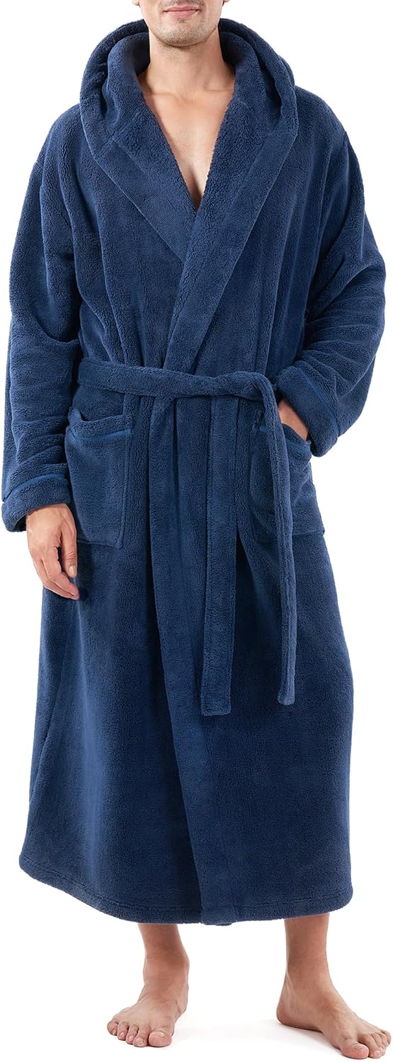 Detalle de DAVID ARCHY MDAJJ03-1 Men’s Full-Length Hooded Microfibre Fleece Bathrobe