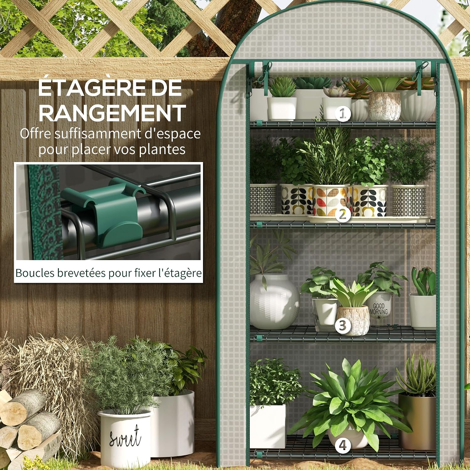 Detalle 1 de Outsunny 845-607V01WT tuinkas met 4 niveaus, PE-hoes en stalen frame