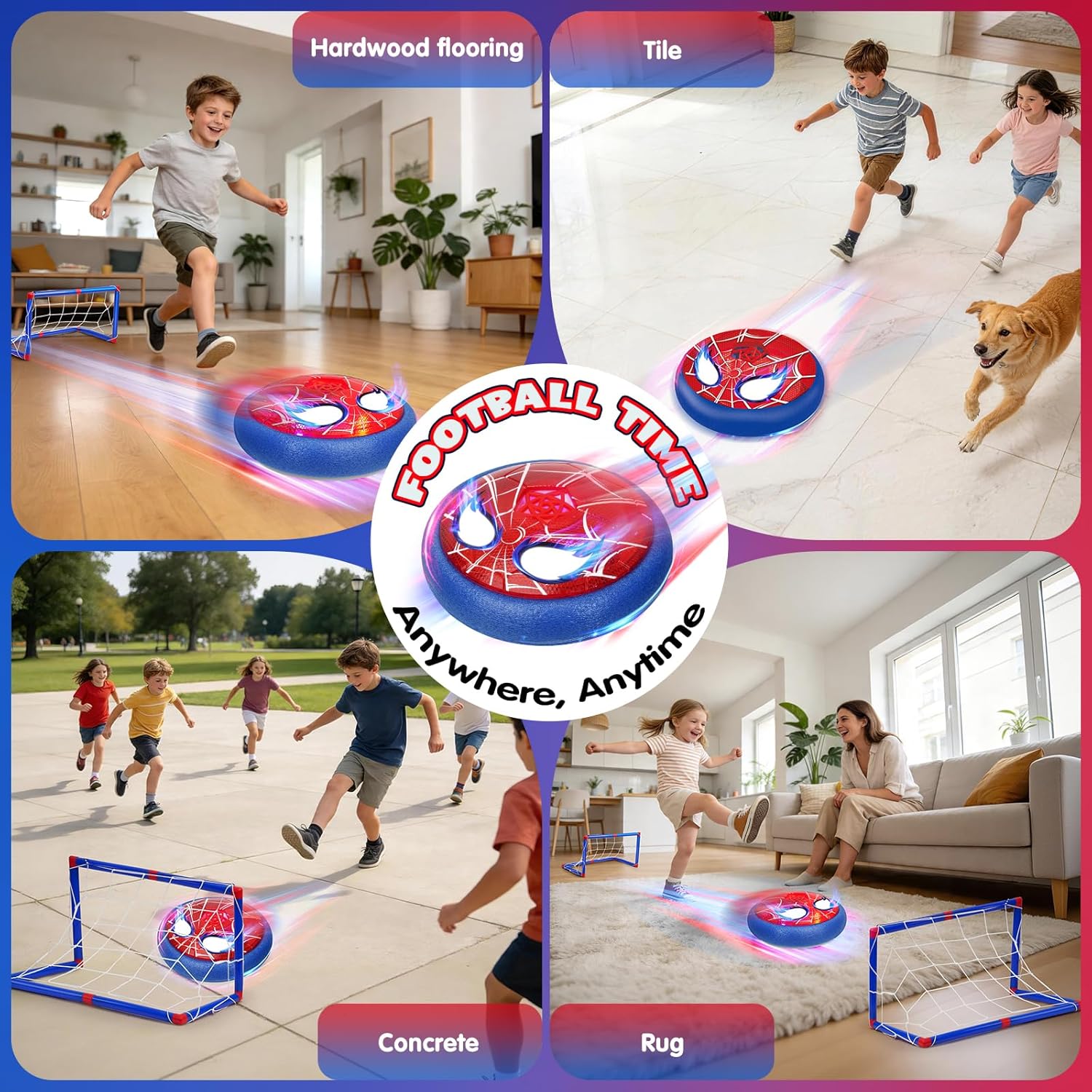 Detalle de Lubolee Hover Fussball Set mit 2 Toren & LED-Augen – Indoor/Outdoor Spielspaß für 3–12 Jahre