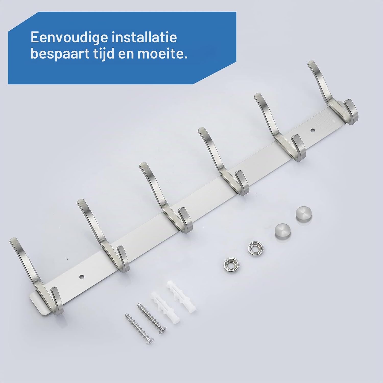 Detalle 2 de MEIJO 1 wandkapstok met 6 dubbele haken, RVS, zilverkleurig, 2 stuks