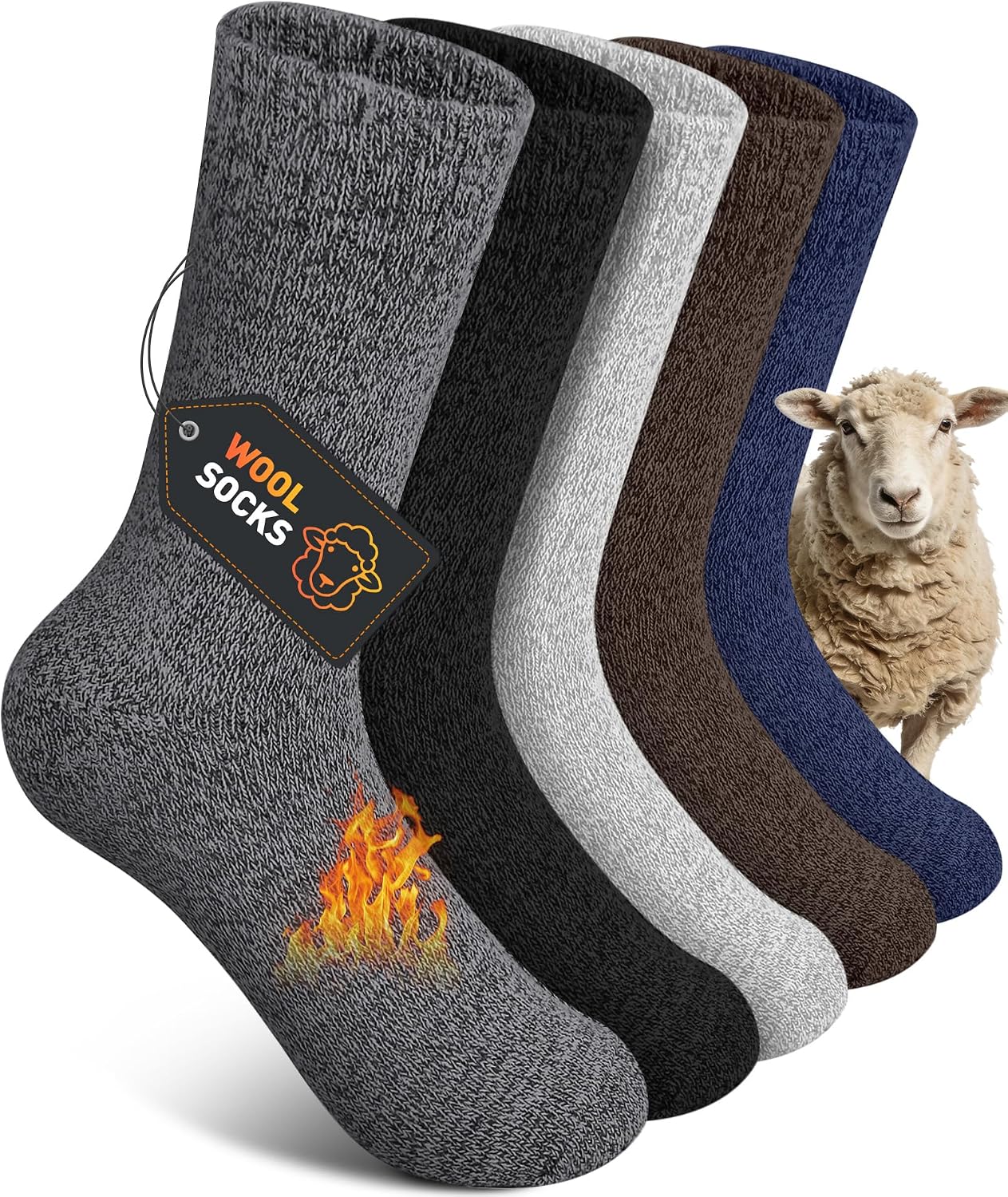 Detalle de SIMIYA mens wool winter socks (5 pairs) – thick thermal knit for boots, ski and hiking