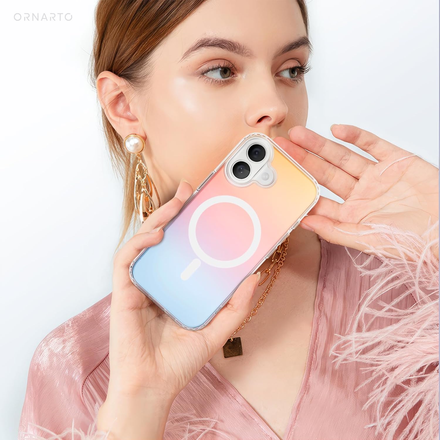 Thumbnail 5 de ORNARTO iPhone 17 MagSafe compatible shockproof rainbow case (6.3inch) – sunset iridescent gradient