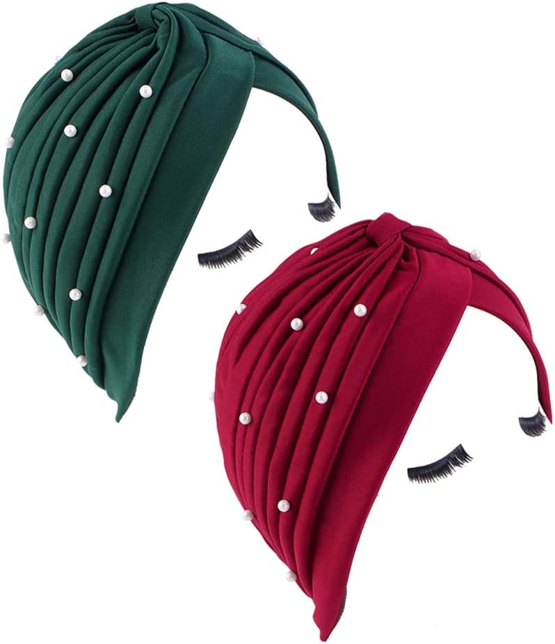 Thumbnail 6 de 2PCS Faux Pearls Turbans for Women - Knot Turban Head Wraps with Pleated Beanie Style