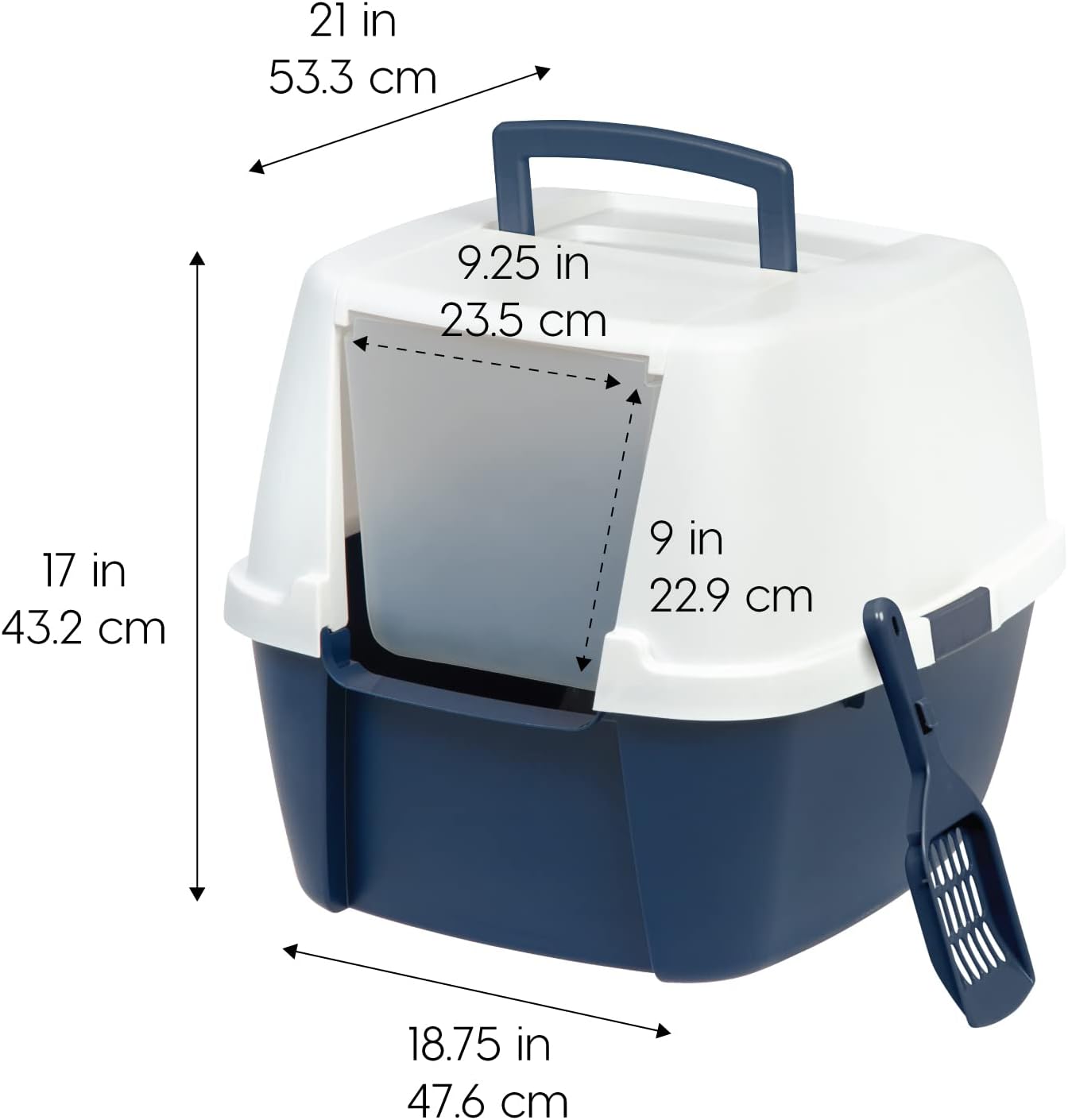 Detalle de IRIS USA 588423 Enclosed Cat Litter Box, Navy, Front Entry