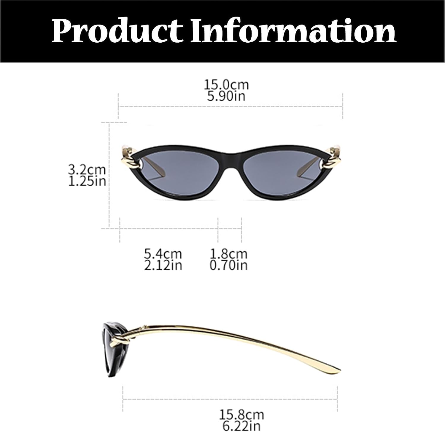Detalle de LJCZKA Retro Oval Cat Eye Sunglasses for Women – 90s Luxury Gold Temples, UV400 Protection