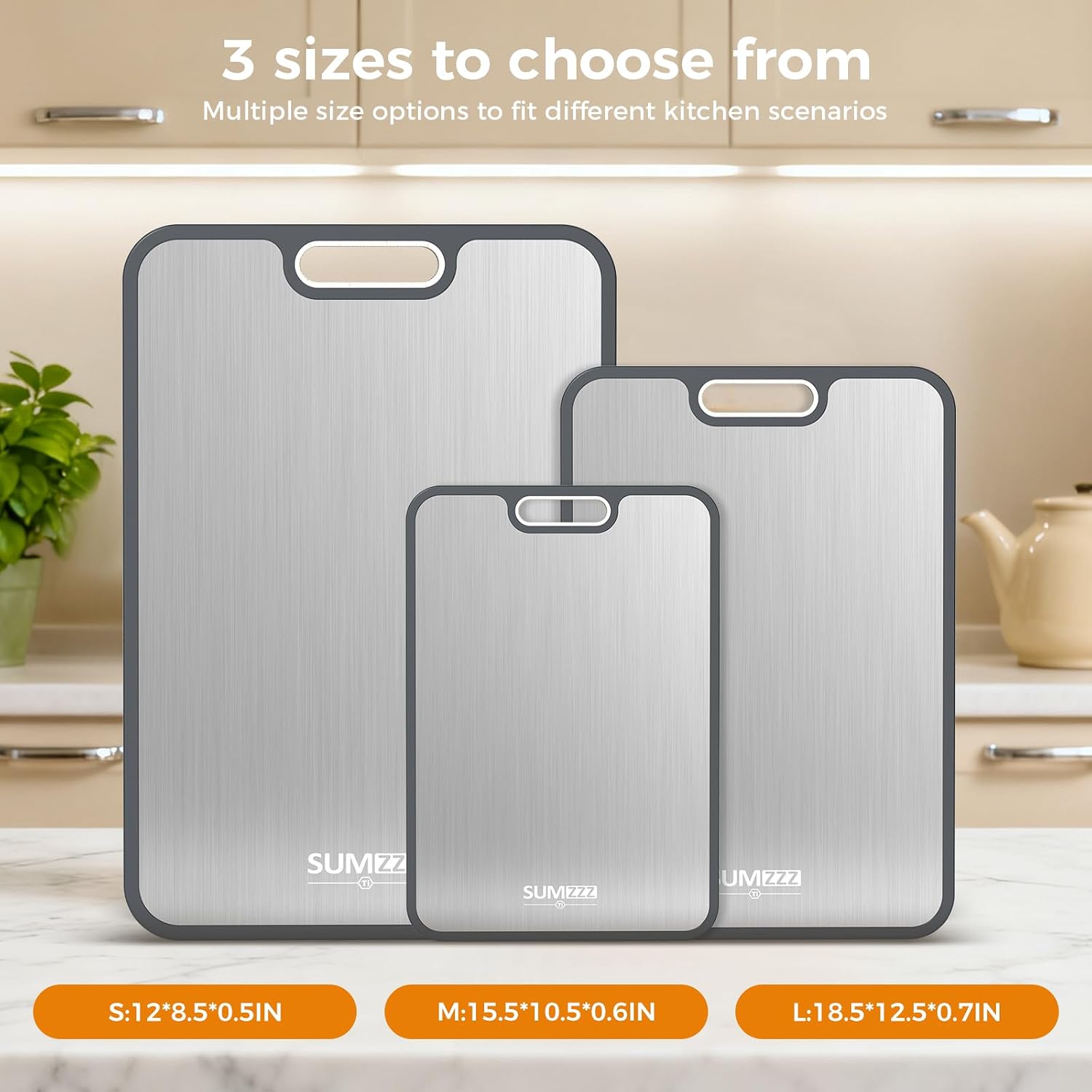 Thumbnail 4 de Sumzzz Titanium-3pces Double-Sided Cutting Board Set, Titanium and PP, 3 Sizes