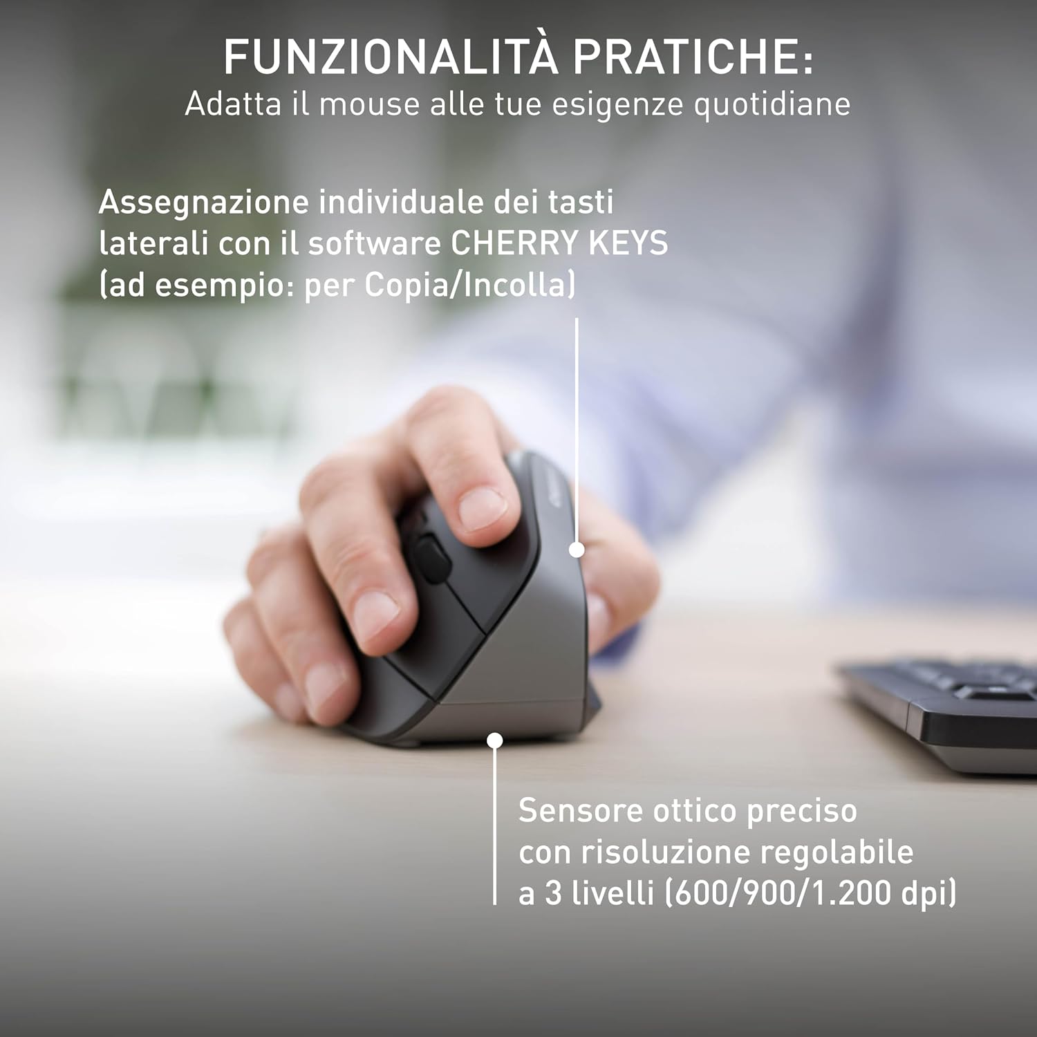Detalle 2 de CHERRY MW 4500 mouse ergonomico verticale wireless