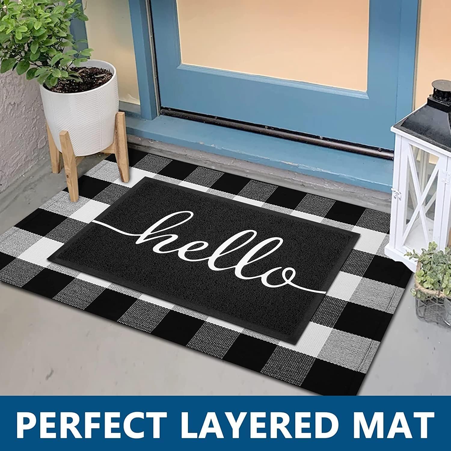 Detalle de EARTHALL 2-Pack Hello Doormats, 30" x 17.5" PVC with Rubber Backing