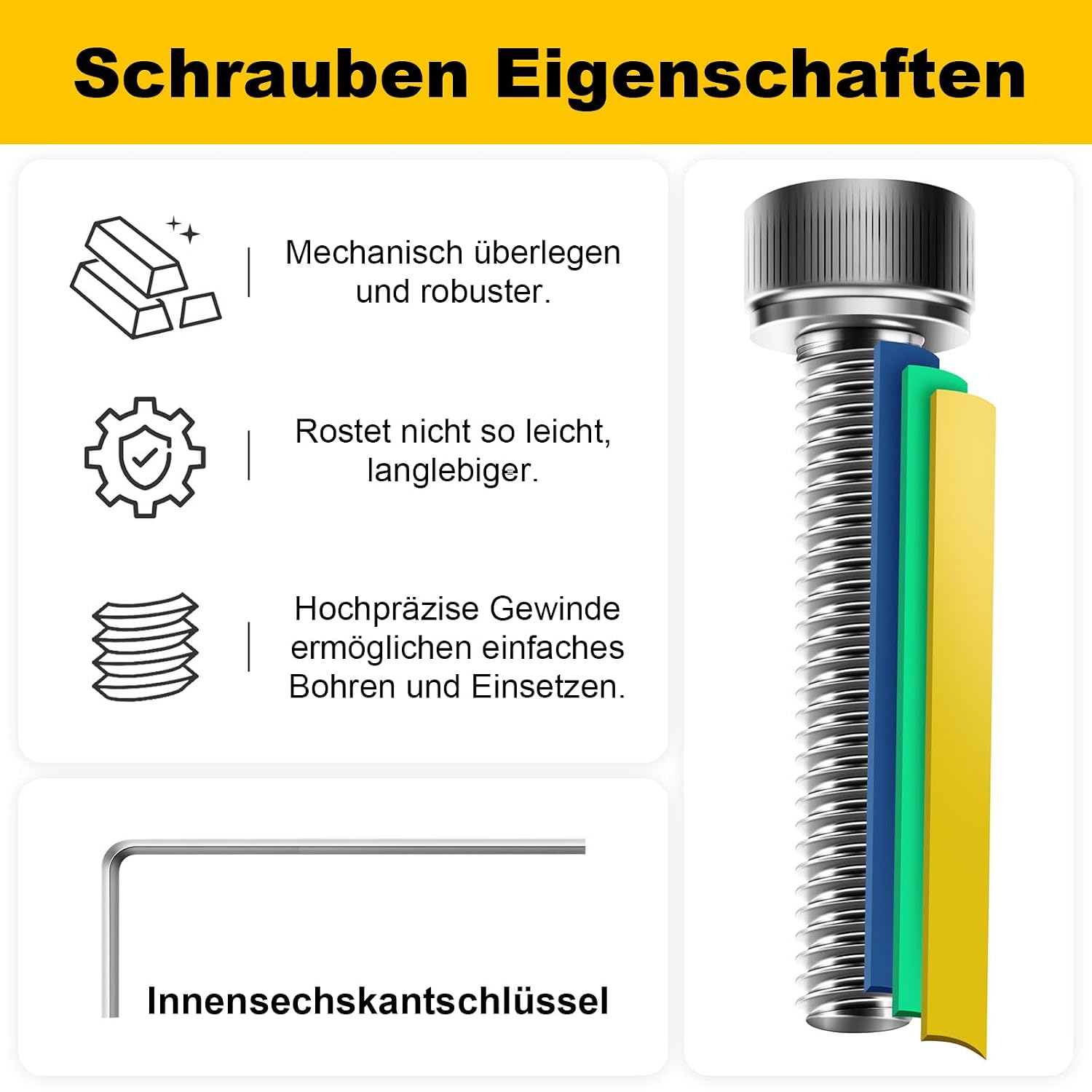 Thumbnail 2 de Zuyya M4x16 mm Schrauben – 120 Stück, Innensechskant, Zylinderkopfschrauben aus Edelstahl A2 V2A
