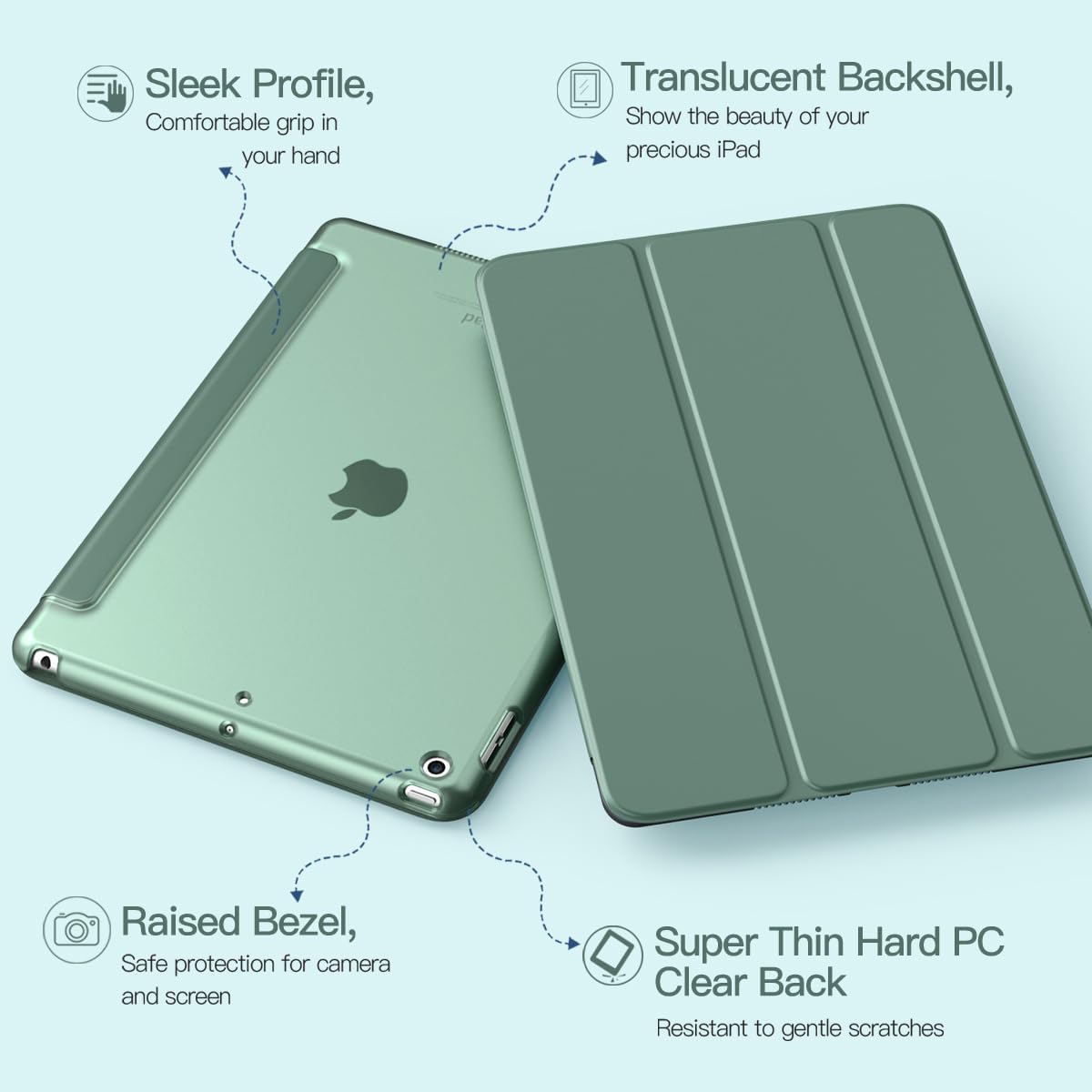 Thumbnail 4 de TiMOVO Morandi Green iPad 10.2 case for iPad 9th, 8th and 7th gen (Auto Wake/Sleep, stand)
