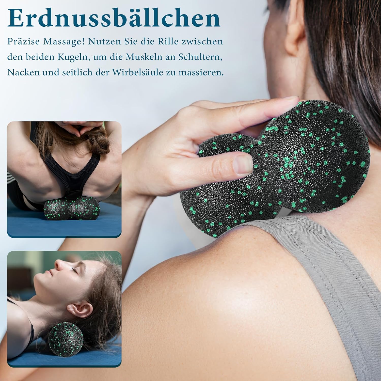 Detalle de Faszienrolle Set Foam Roller – 4‑teiliges Set mit Duoball, Mini-Rolle und Ball für Ganzkörper-Faszientechnik