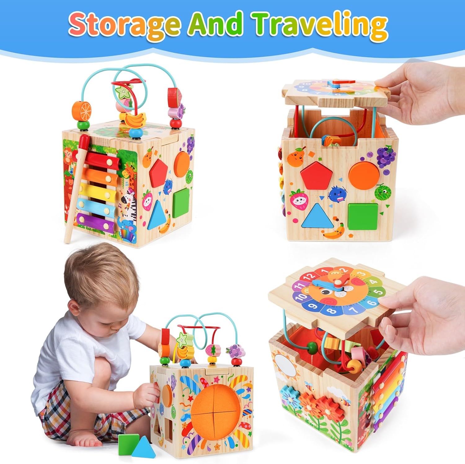 Thumbnail 4 de Wooden Activity Cube | Montessori Toys for 1-2 Year Old Toddlers (Pink)