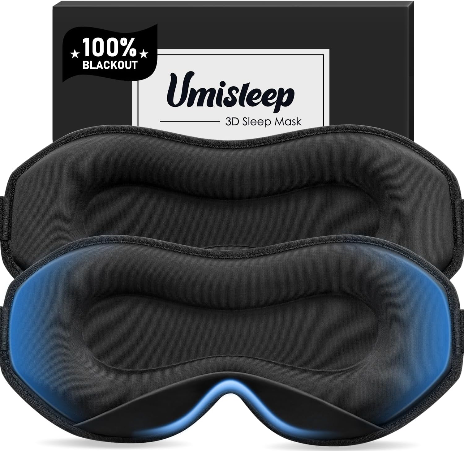Detalle de Umisleep 2-Pack Upgraded Sleep Masks for Side Sleepers (Black + Black) – 3D Eye Masks for Travel