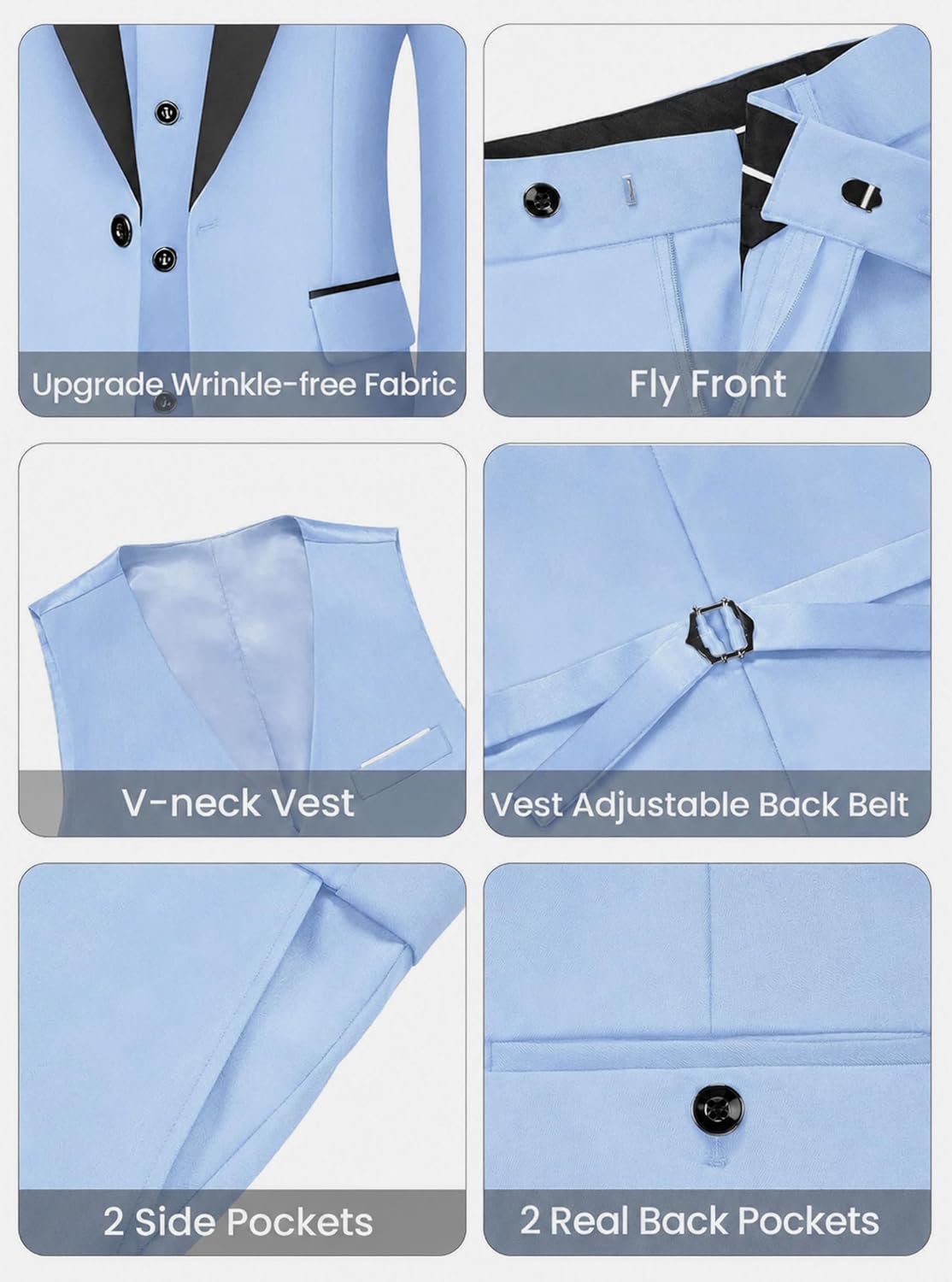 Thumbnail 6 de WULFUL 3 Piece Slim Fit Tuxedo Suit Set