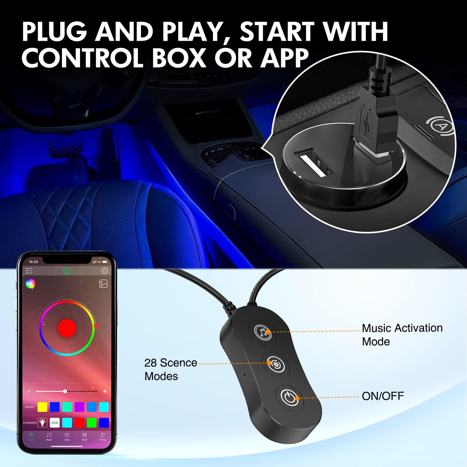 Detalle de Nilight 4PCS Car RGB LED strips