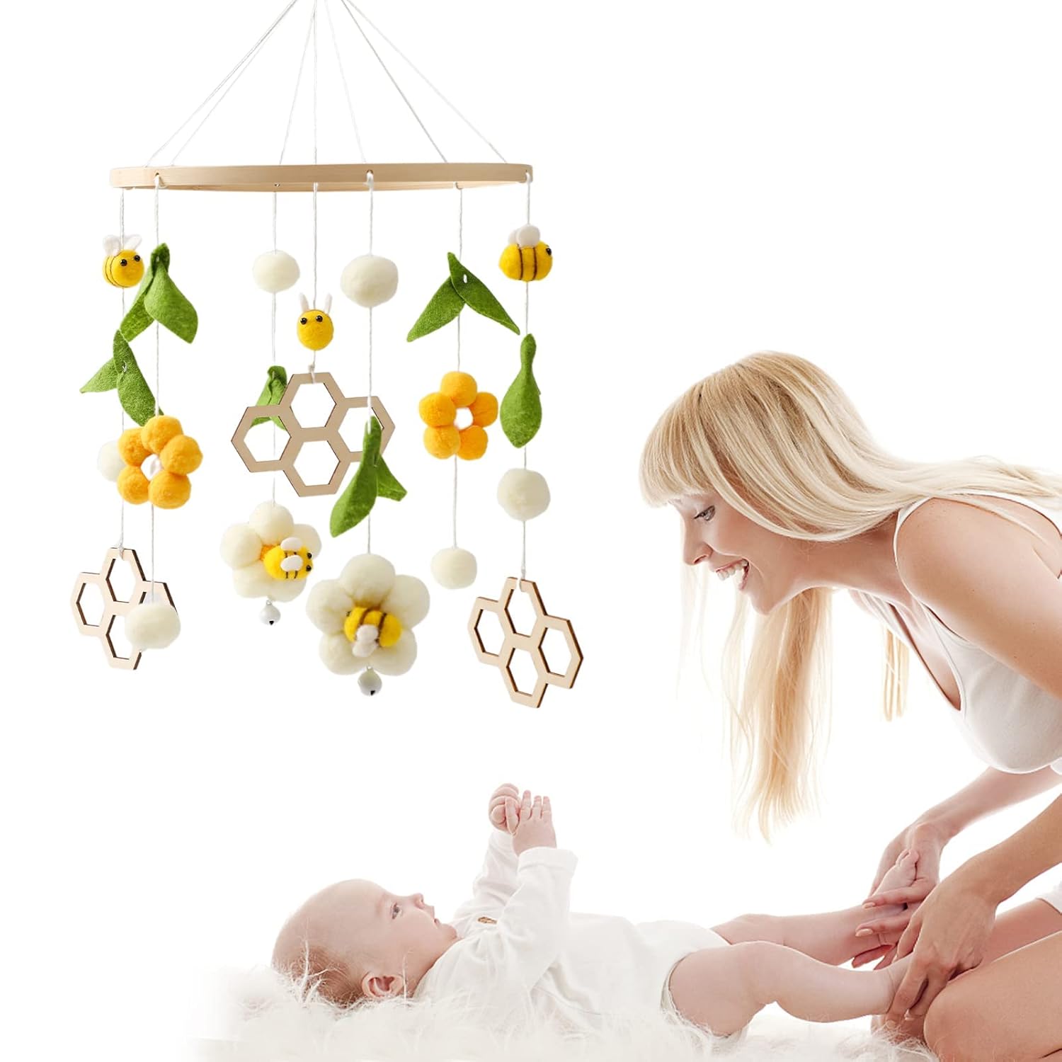 Thumbnail 1 de Mobile Baby Windspiele mit bunten Safari-Motiven – Bettglocke aus Filz & Naturholz für Kinderzimmer-Deko