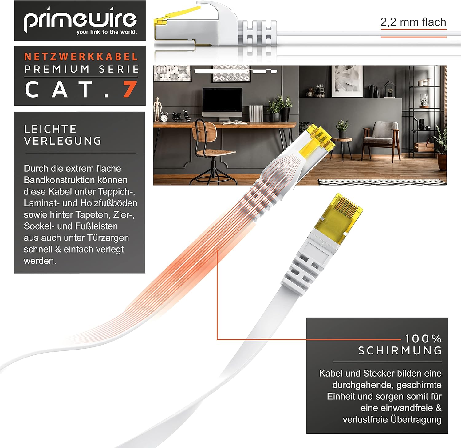 Thumbnail 3 de CSL-Computer 7,5 m CAT 7 Flachkabel mit UFTP/PIMF Schirmung und RJ-45 Stecker