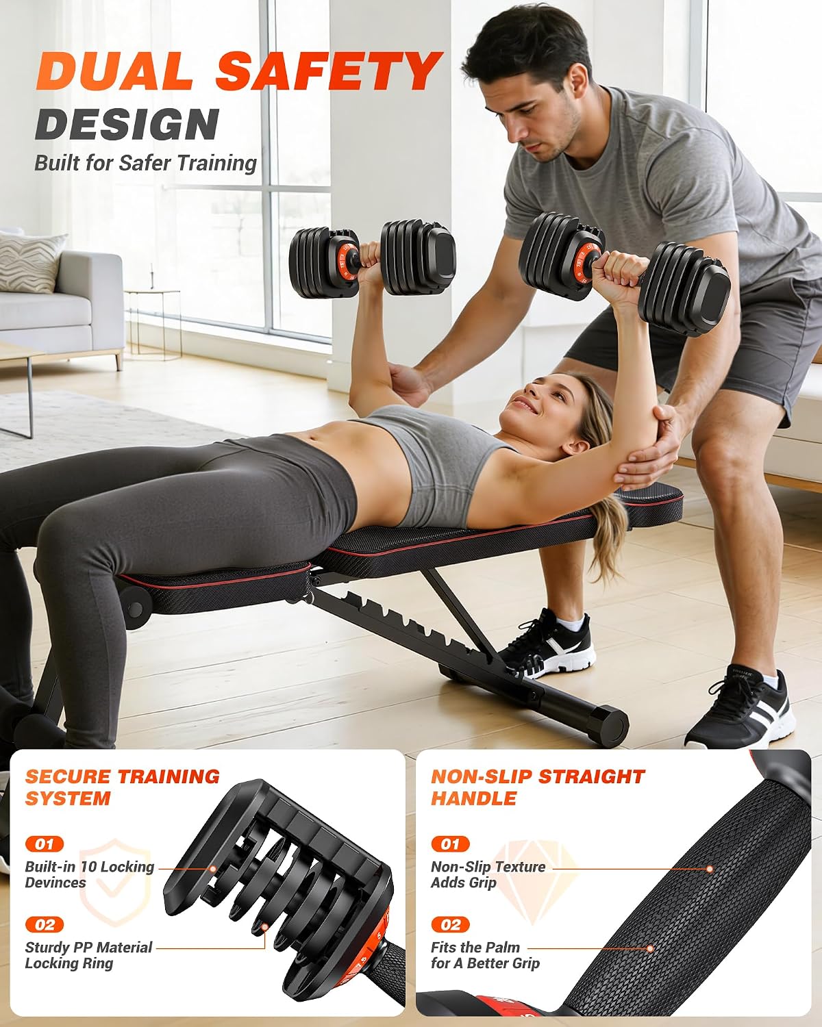 Detalle de Rendpas Adjustable Dumbbells, 2.5–25 lb Pair, 10 Settings, Quick-Lock