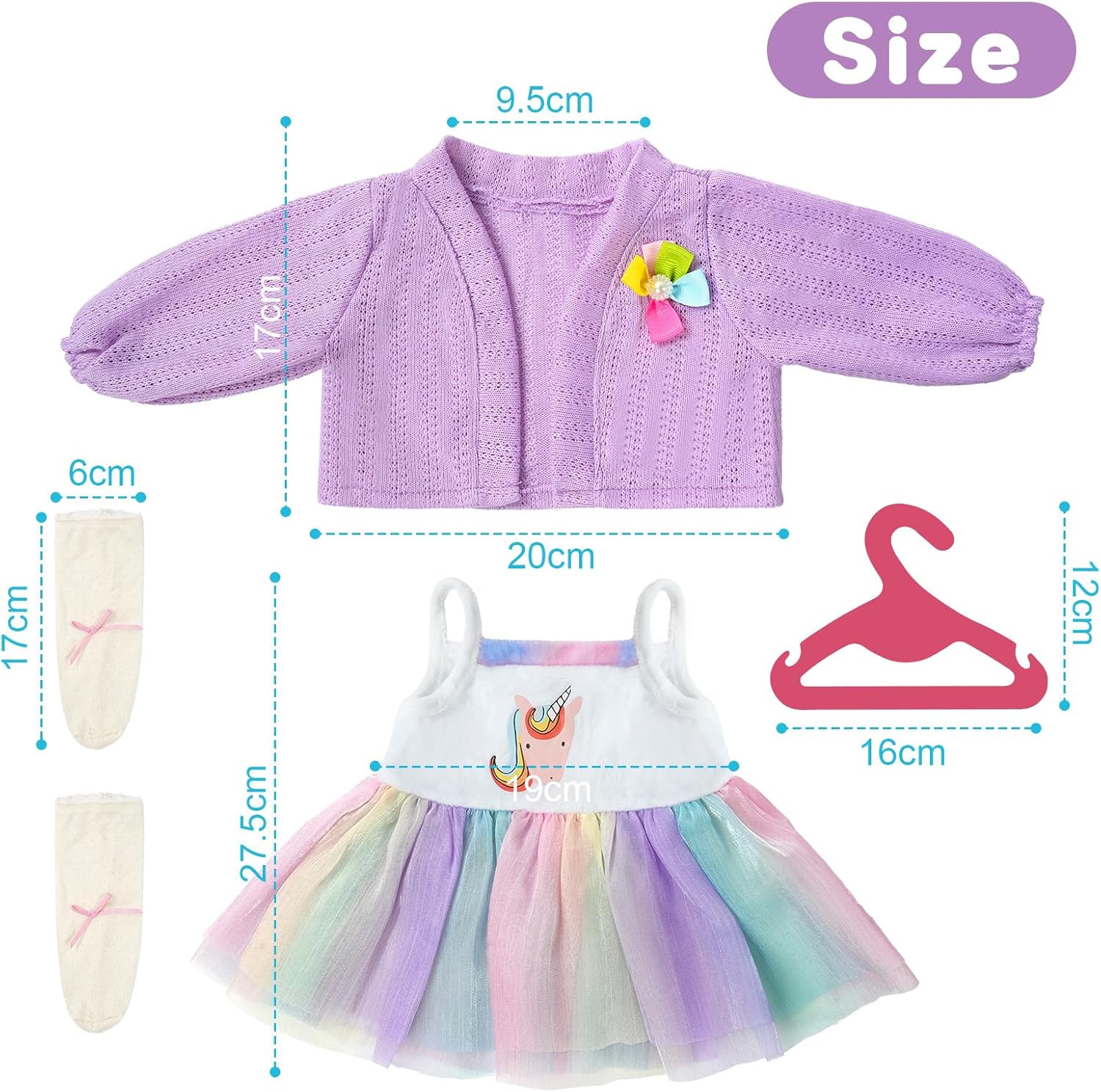 Thumbnail 1 de Ensemble vêtements de poupée Aolso pour poupée 35-45 cm (14-18 pouces) – robe licorne et accessoires