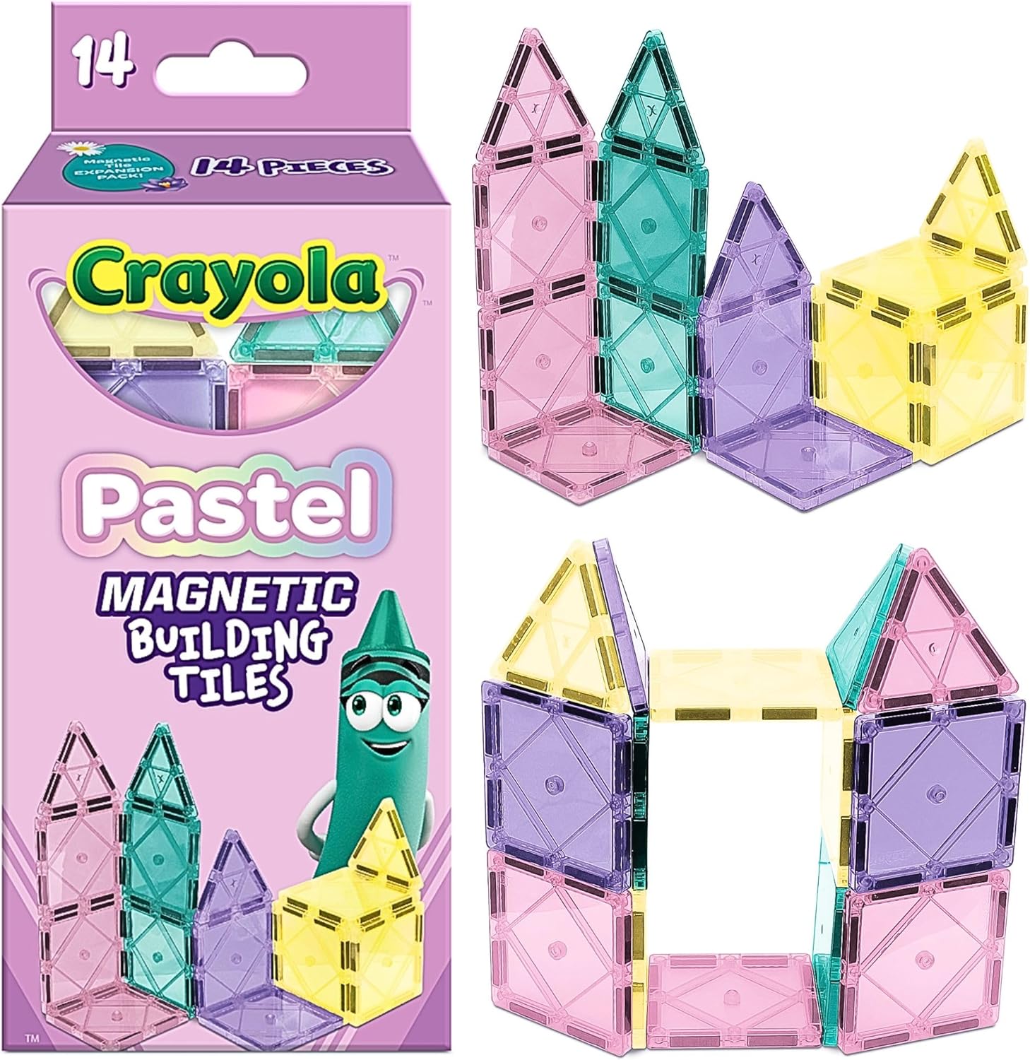 Detalle de CreateOn Crayola Magnetic Tiles: 14-Piece Pastel Building Set for Travel Fun and Early STEM