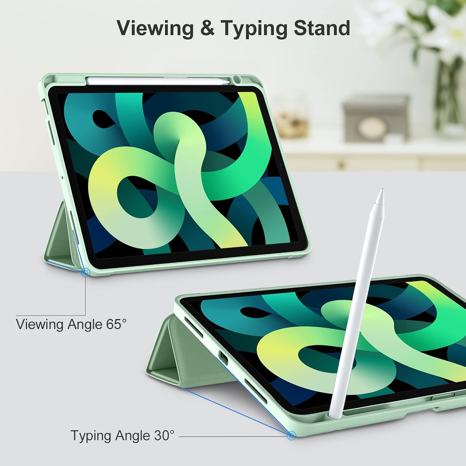 Thumbnail 5 de Akkerds iPad Air Case, Matcha Green, Tri-Fold Stand and Pencil Holder