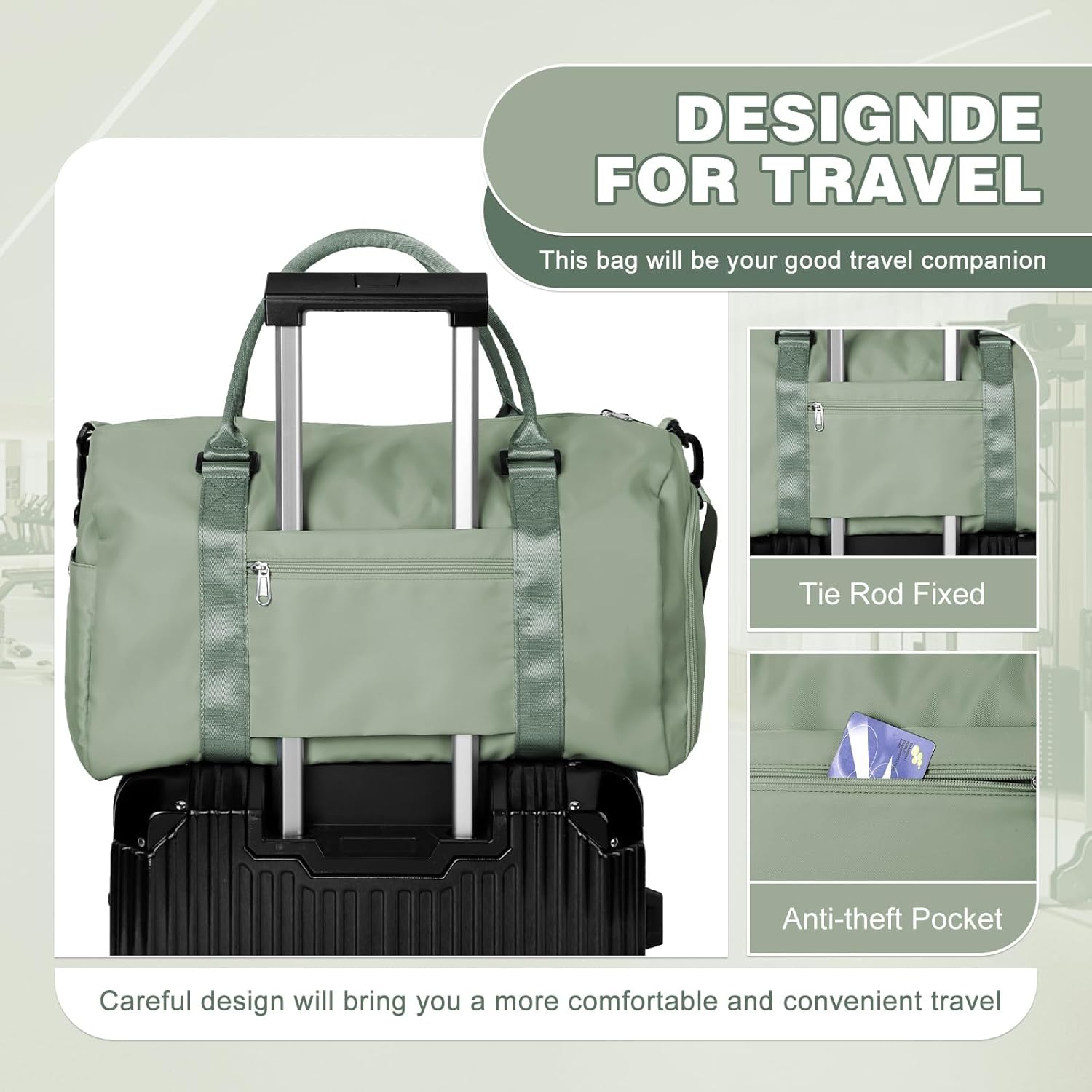 Thumbnail 4 de WEPLAN A9 Grey Green Gym & Travel Duffle Bag with Shoe Compartment, Wet Pocket and Wet/Dry Separation