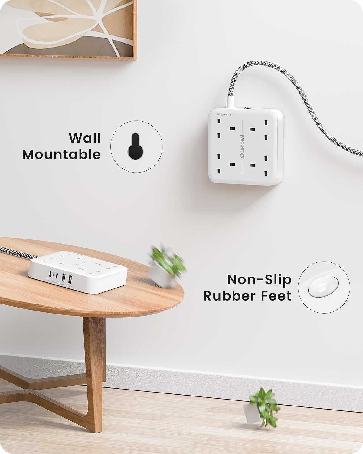 Detalle 2 de LENCENT 4-Way Power Strip 3250W with USB