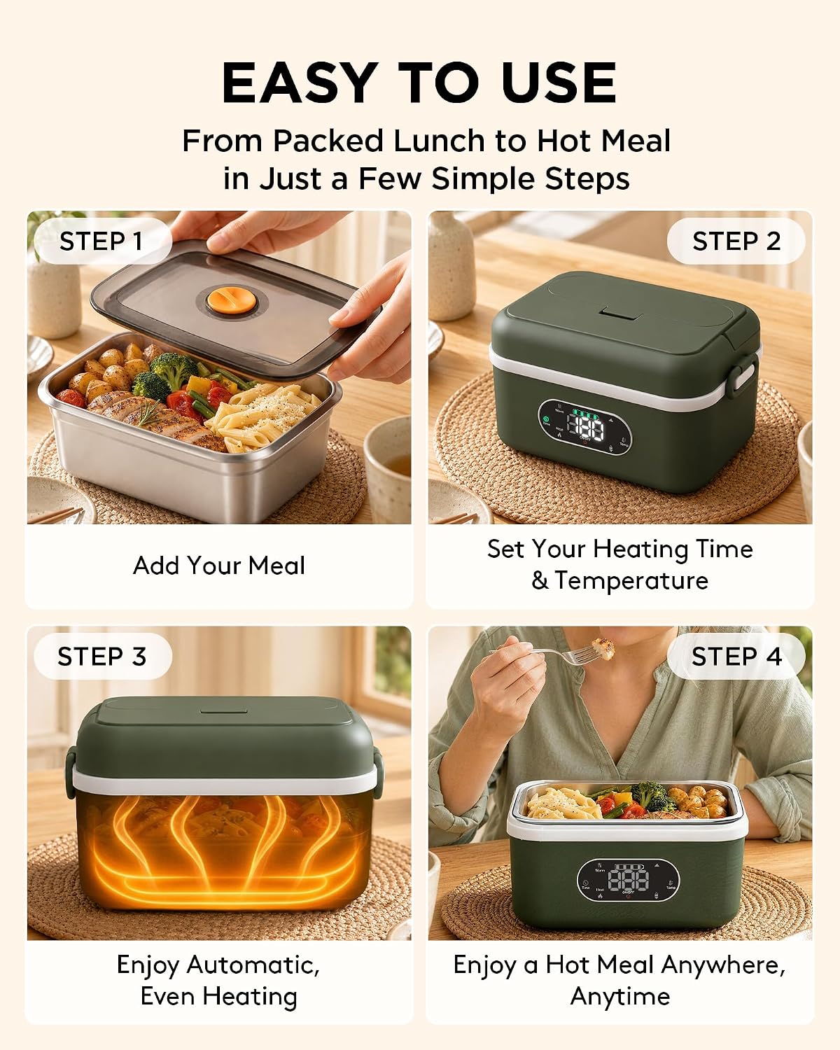 Detalle 1 de Amzsense Heated Lunch Box with 304 Stainless Steel Container
