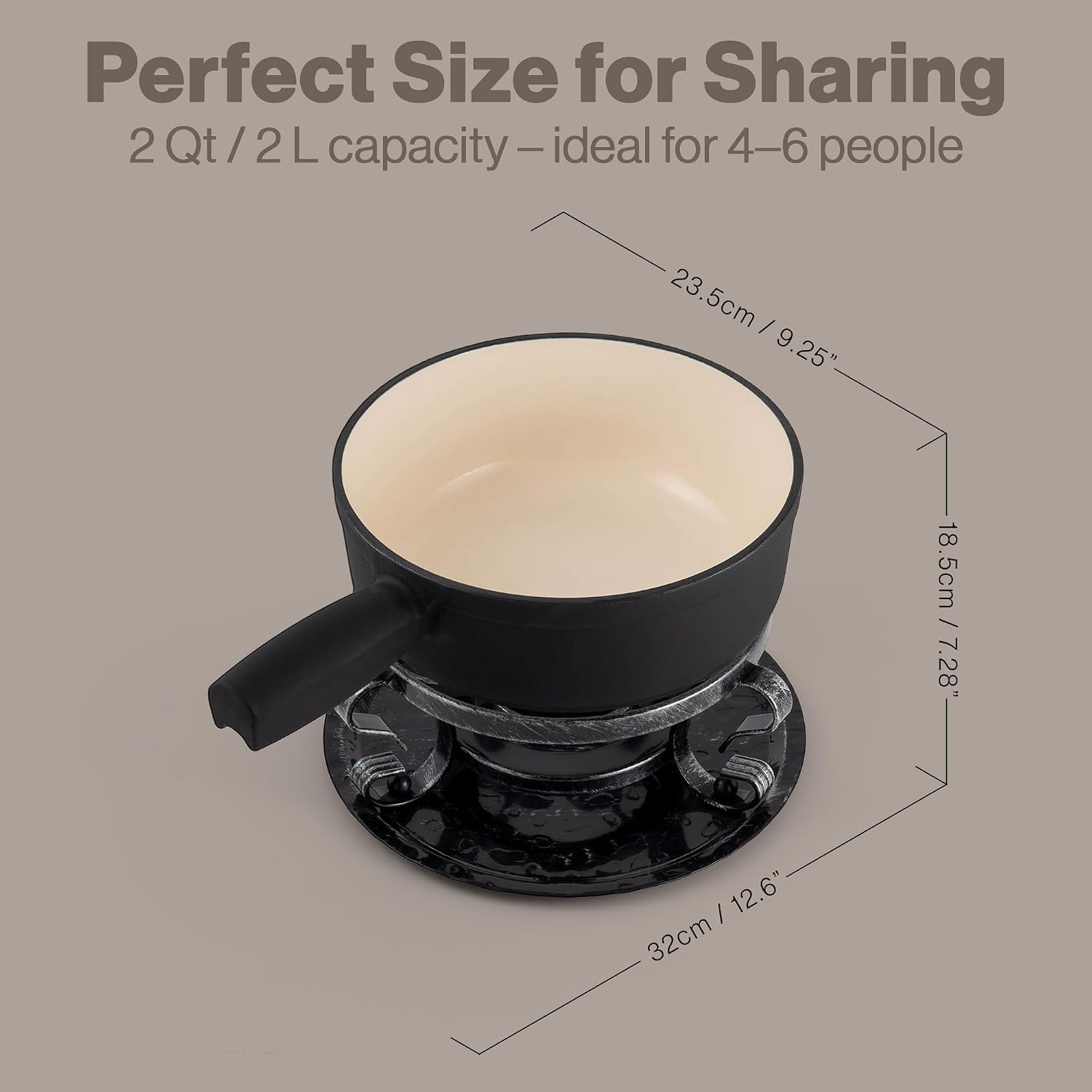Detalle 2 de Swissmar Lugano Cast Iron Cheese Fondue Set, 9-Piece (2 QT) in Matte Black